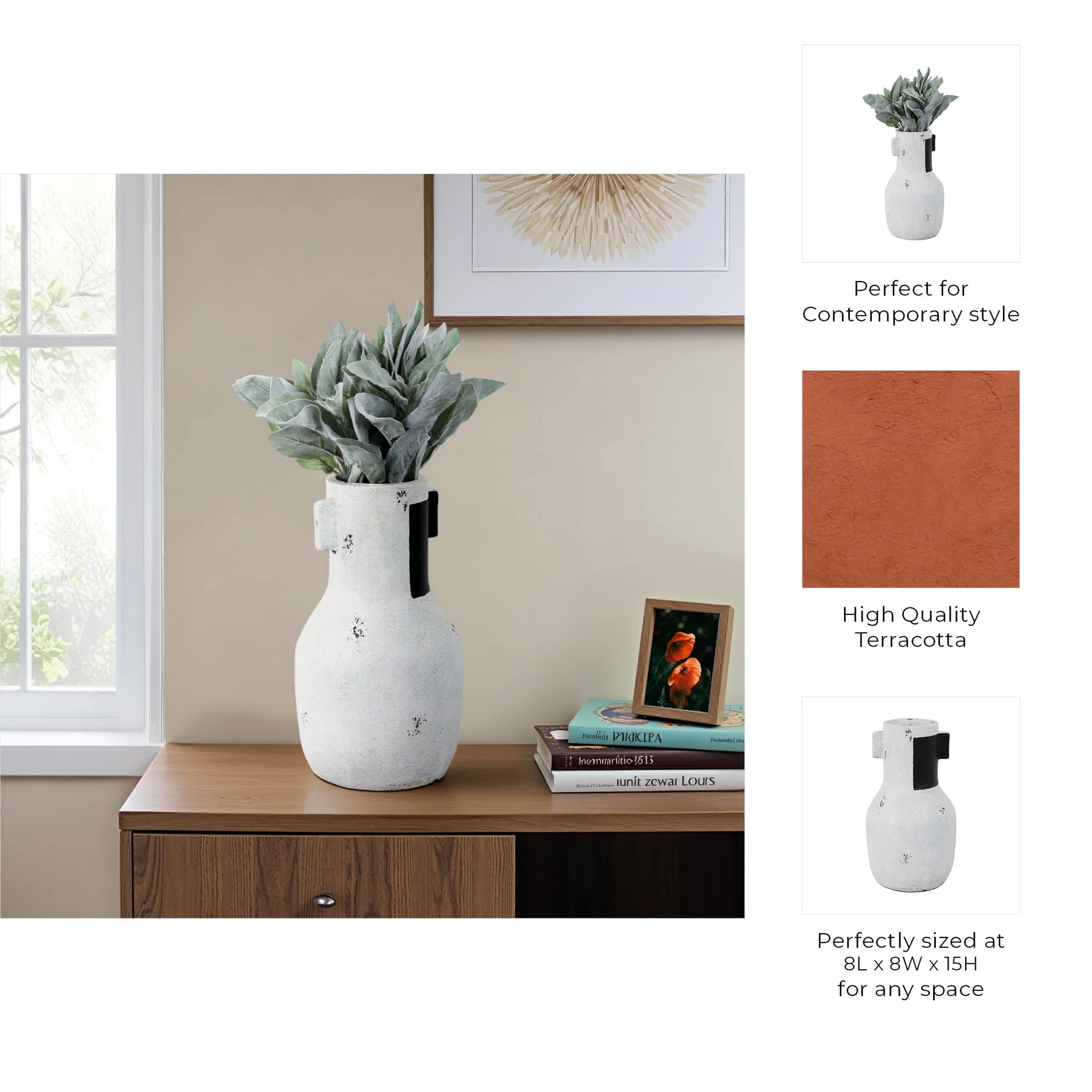 14" Black Patch Modern Terracotta Vase, Ivory/blk - Image 9
