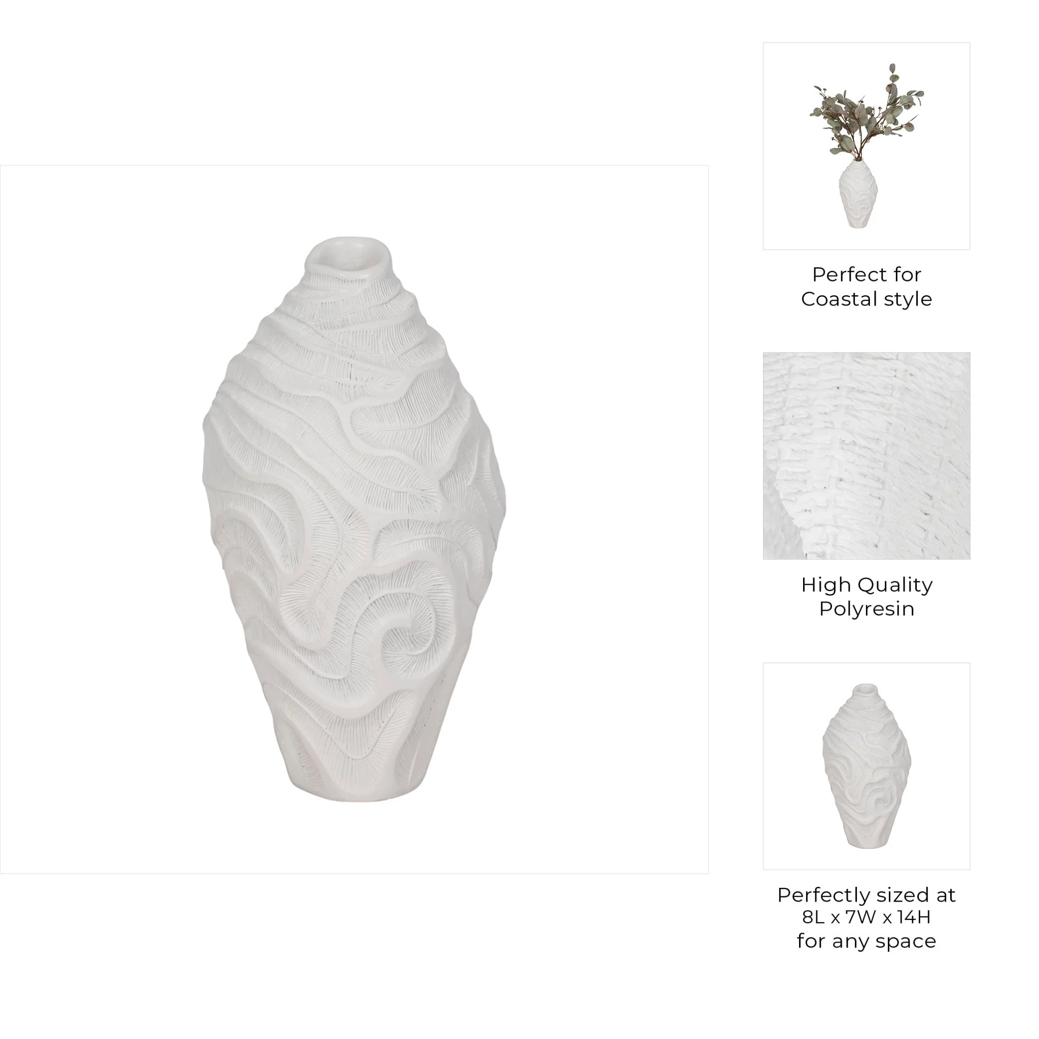 14" Coastal Coral Vase, White - Image 10