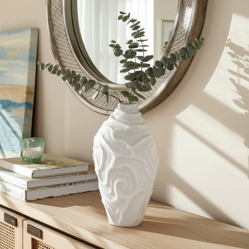 14" Coastal Coral Vase, White - Image 12