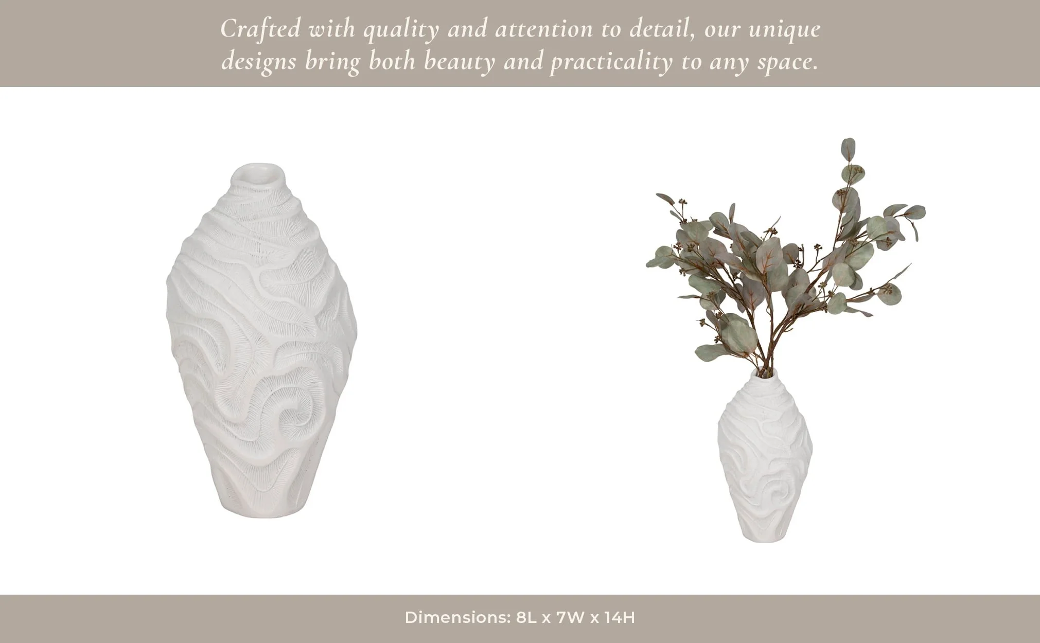 14" Coastal Coral Vase, White - Image 14