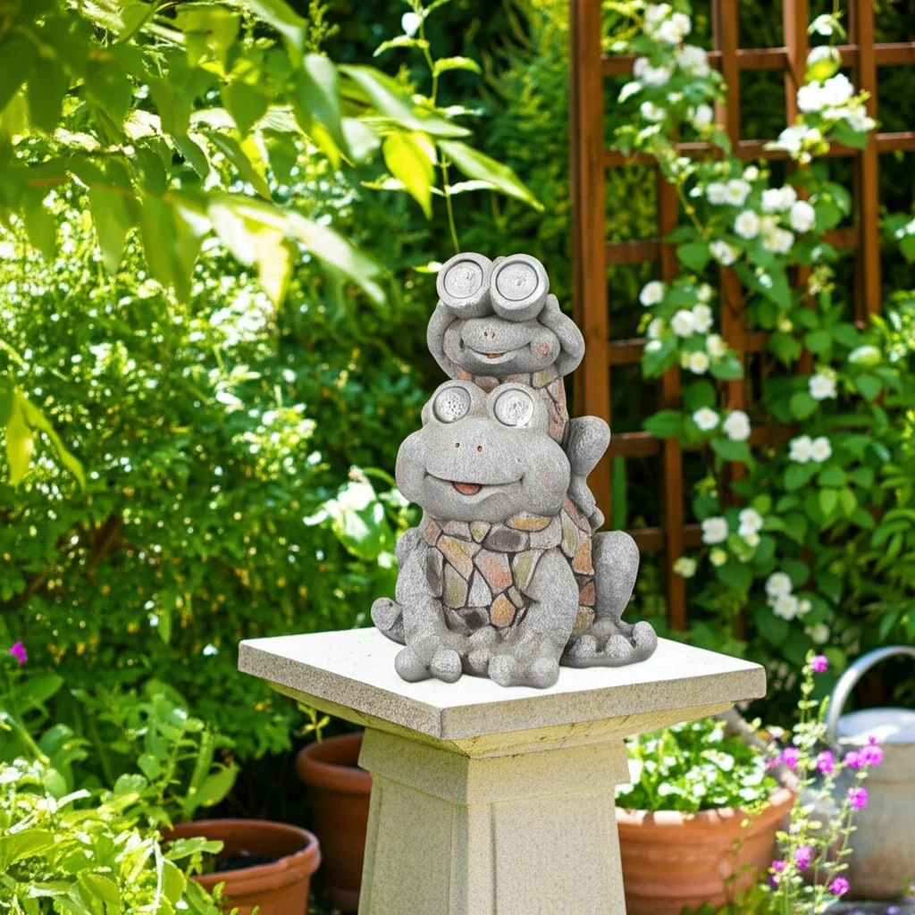 14" Frogs Piggy Back Ride Solar Eyes, Grey - Image 10