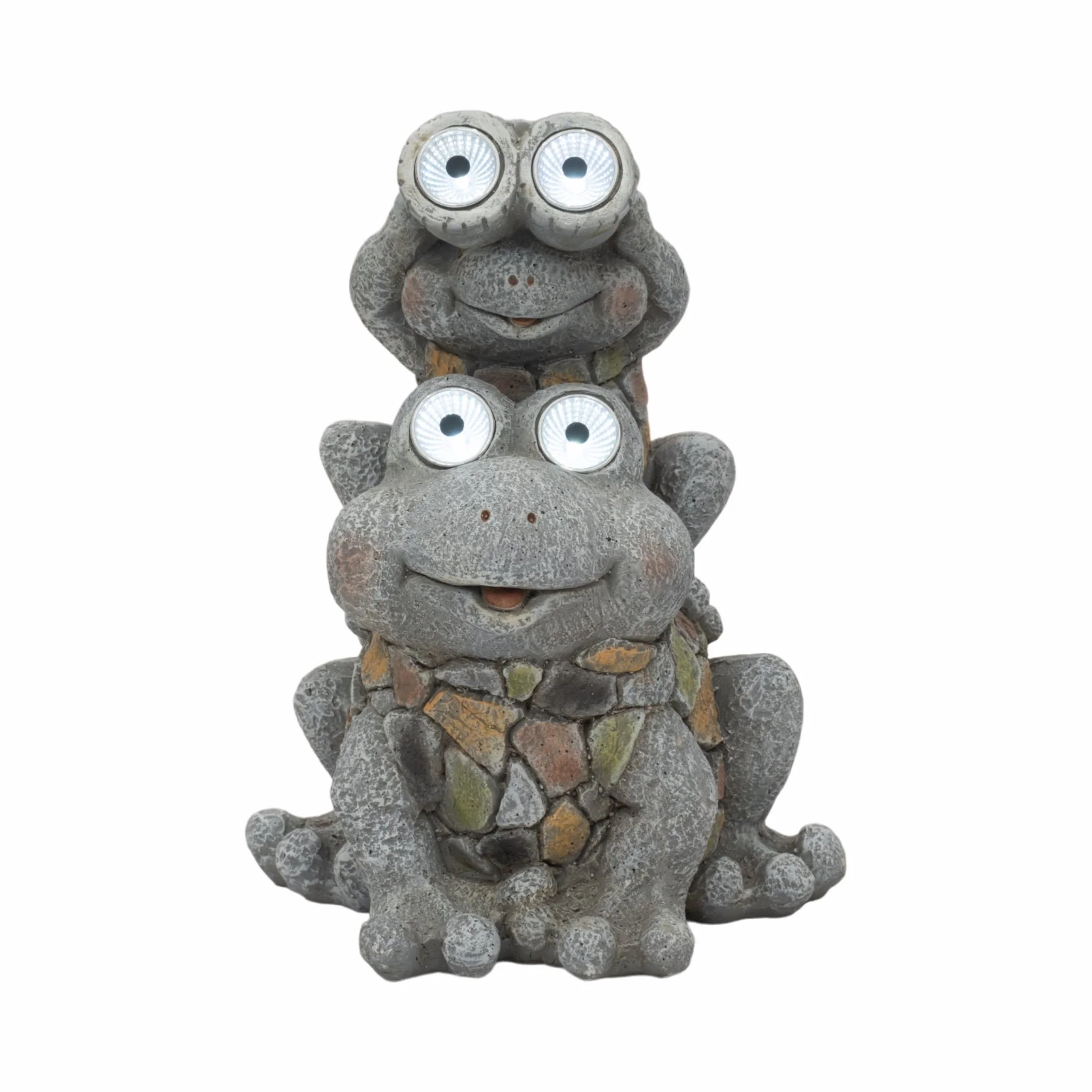 14" Frogs Piggy Back Ride Solar Eyes, Grey - Image 2