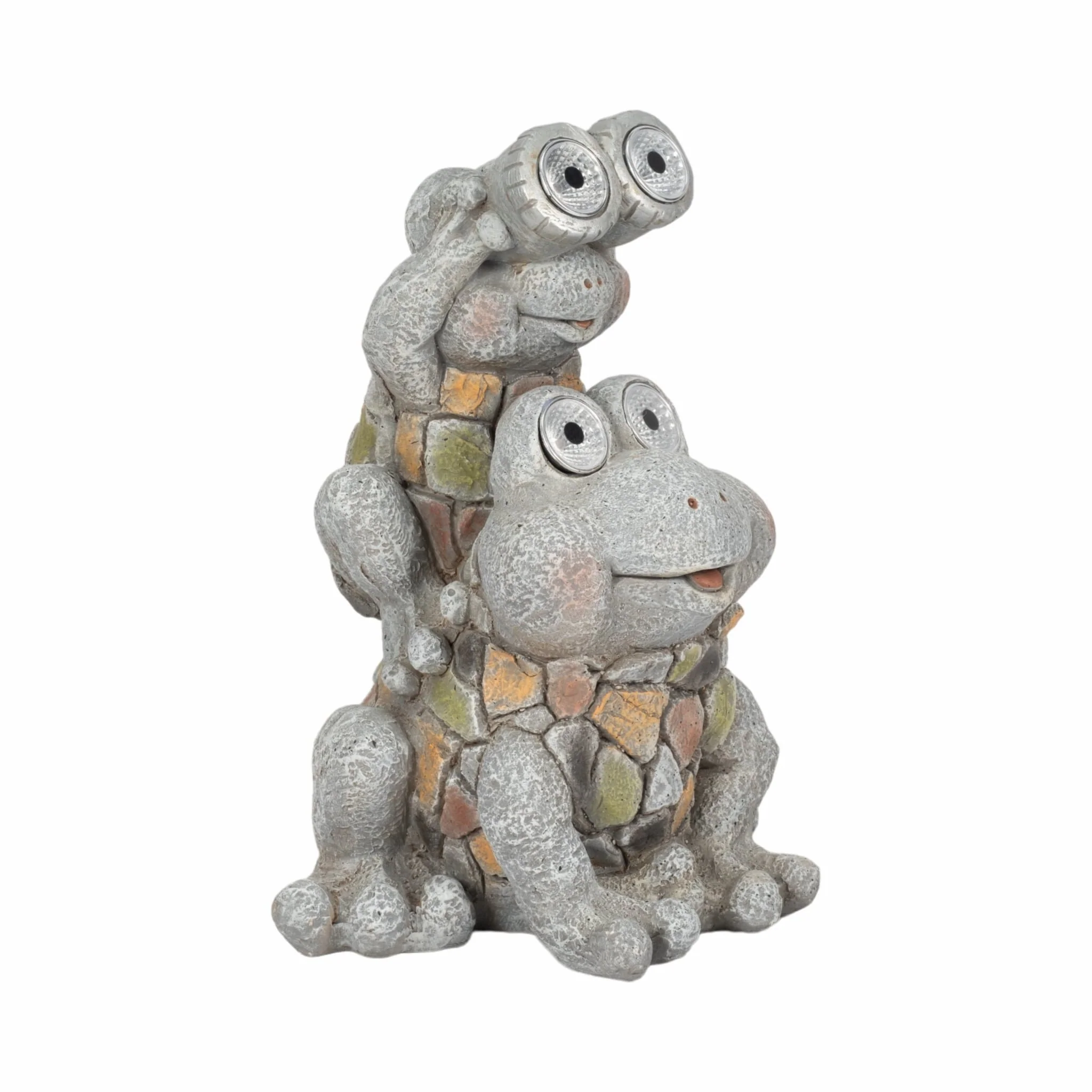 14" Frogs Piggy Back Ride Solar Eyes, Grey - Image 3
