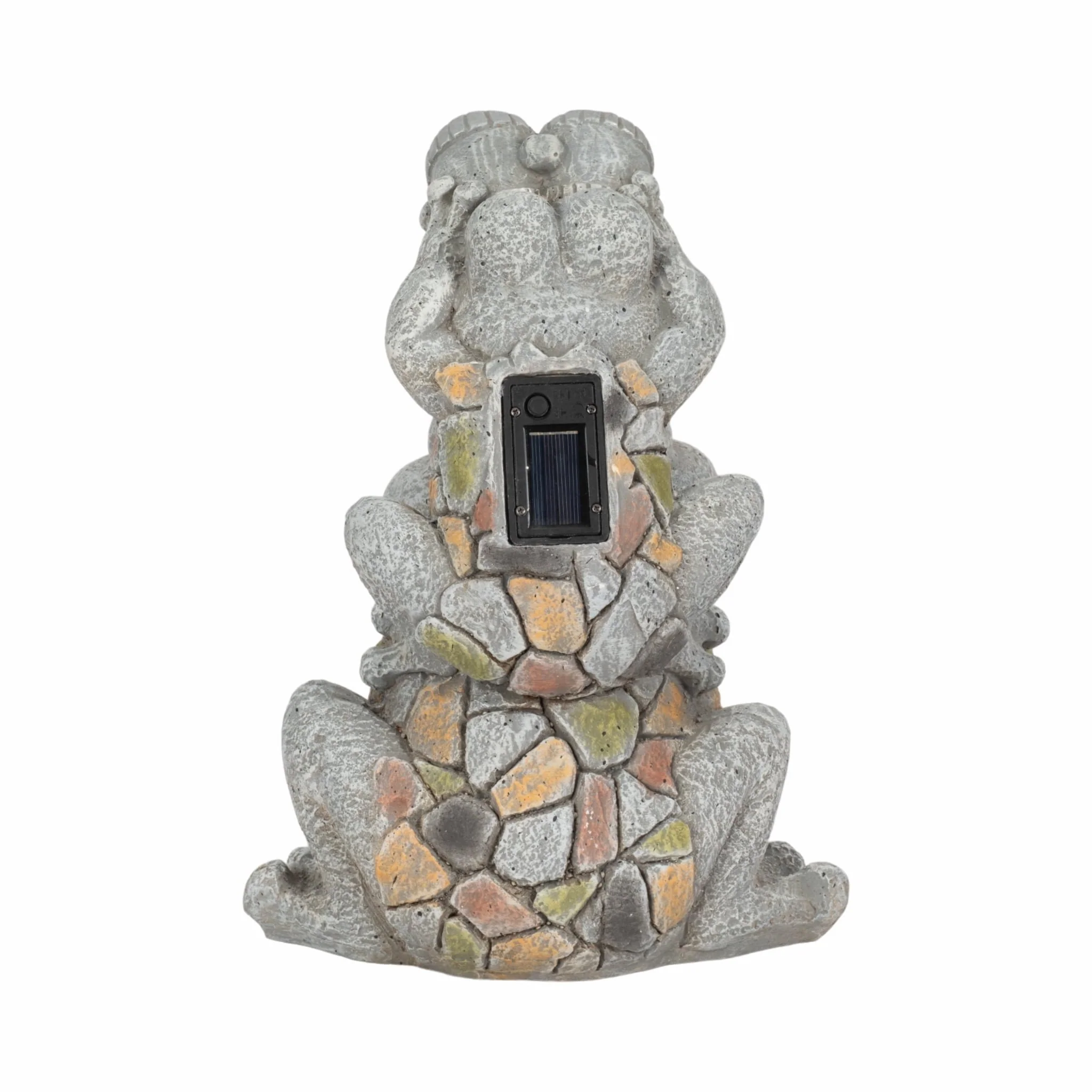 14" Frogs Piggy Back Ride Solar Eyes, Grey - Image 5