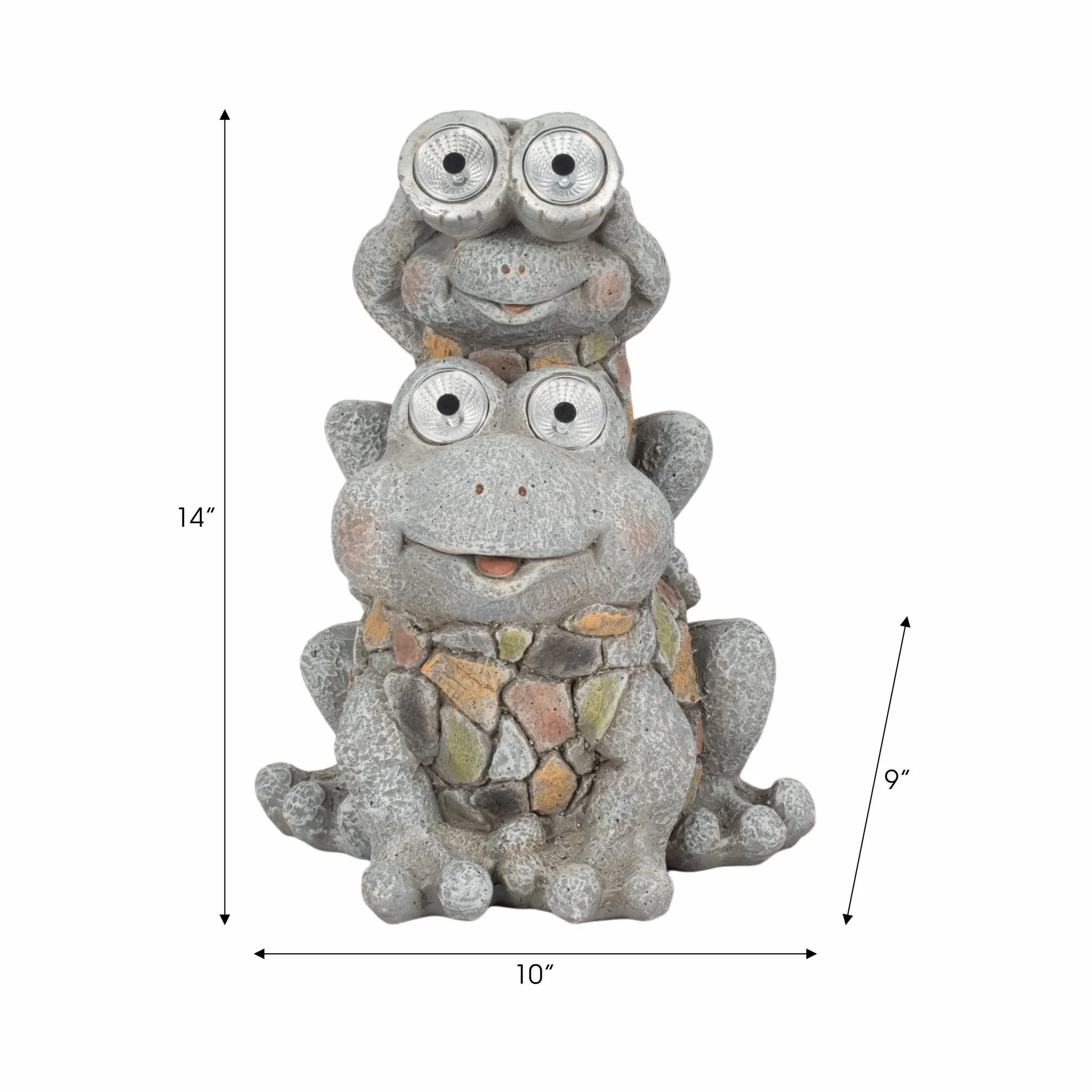 14" Frogs Piggy Back Ride Solar Eyes, Grey - Image 8