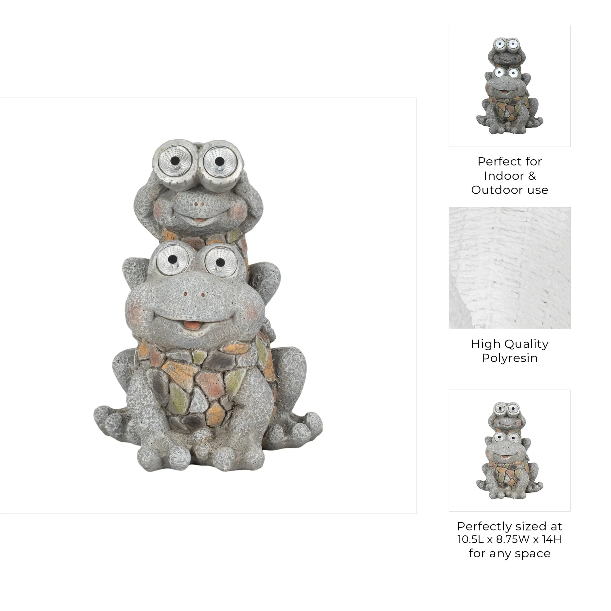 14" Frogs Piggy Back Ride Solar Eyes, Grey - Image 9