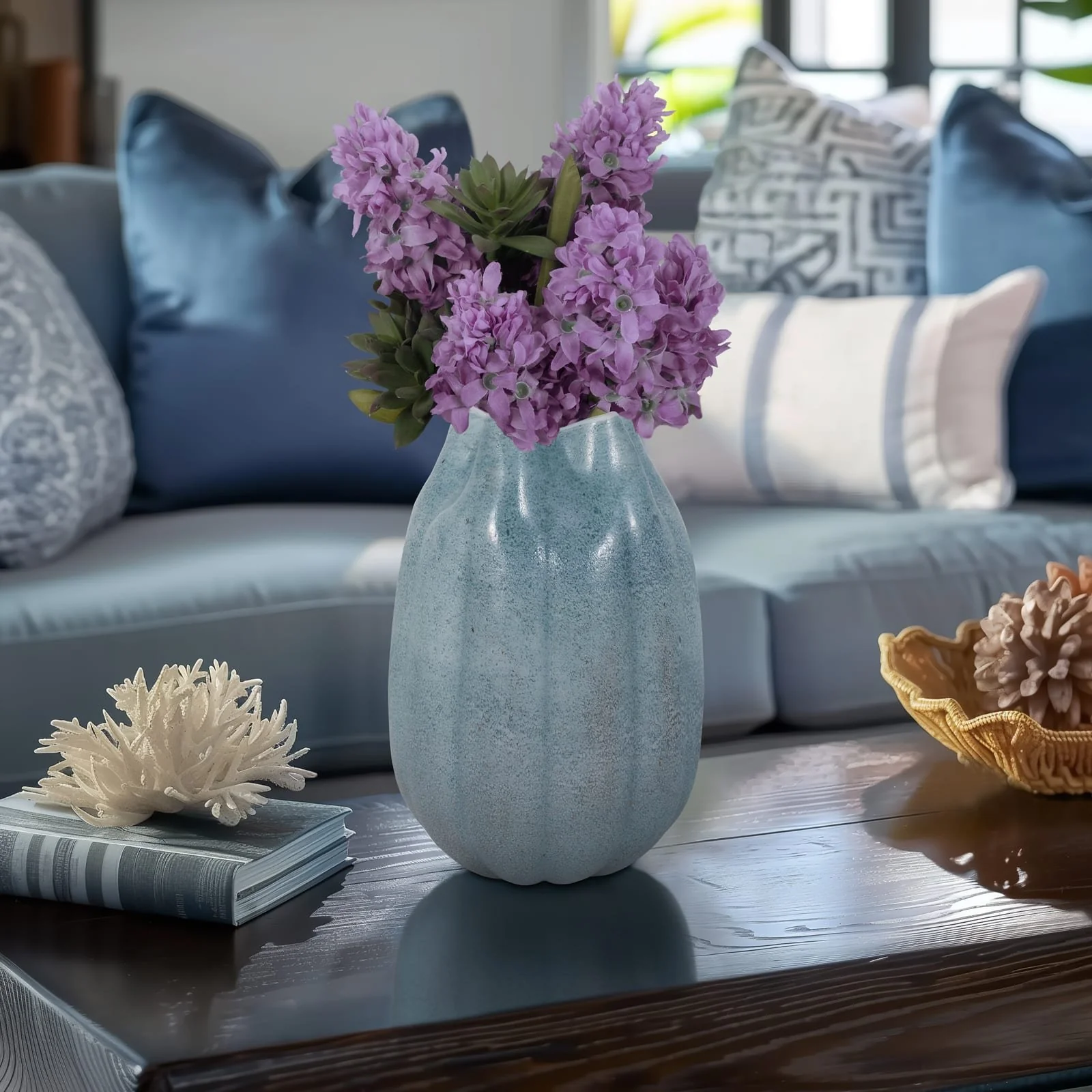 14" Glass Sea Urchin Vase, Blue - Image 10
