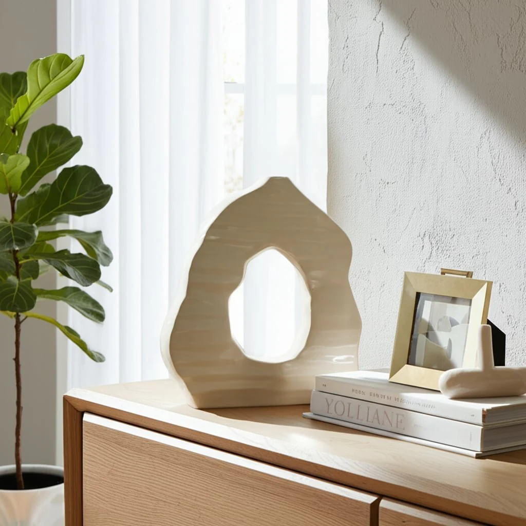 14" Ribbed Open-cut Out Vase, Ivory - Image 11