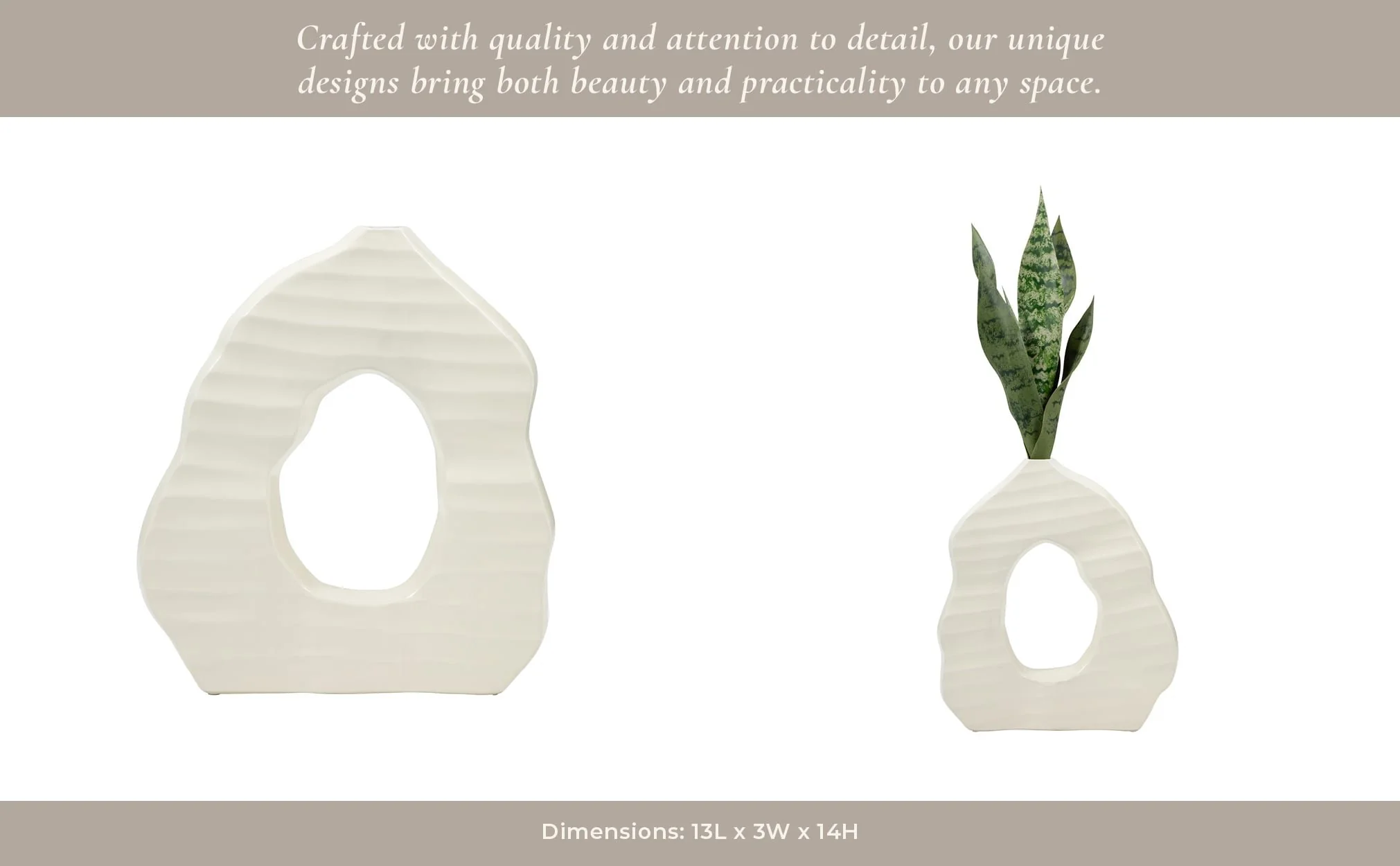 14" Ribbed Open-cut Out Vase, Ivory - Image 13