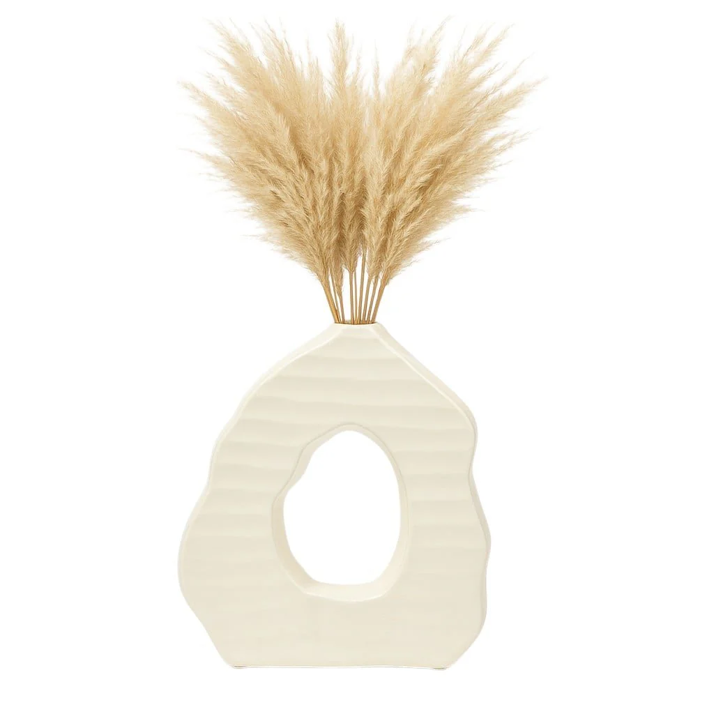 14" Ribbed Open-cut Out Vase, Ivory - Image 2