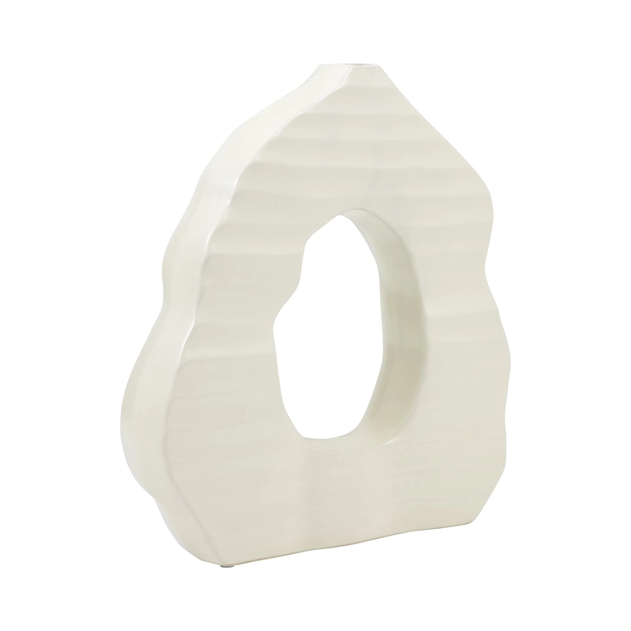 14" Ribbed Open-cut Out Vase, Ivory - Image 3