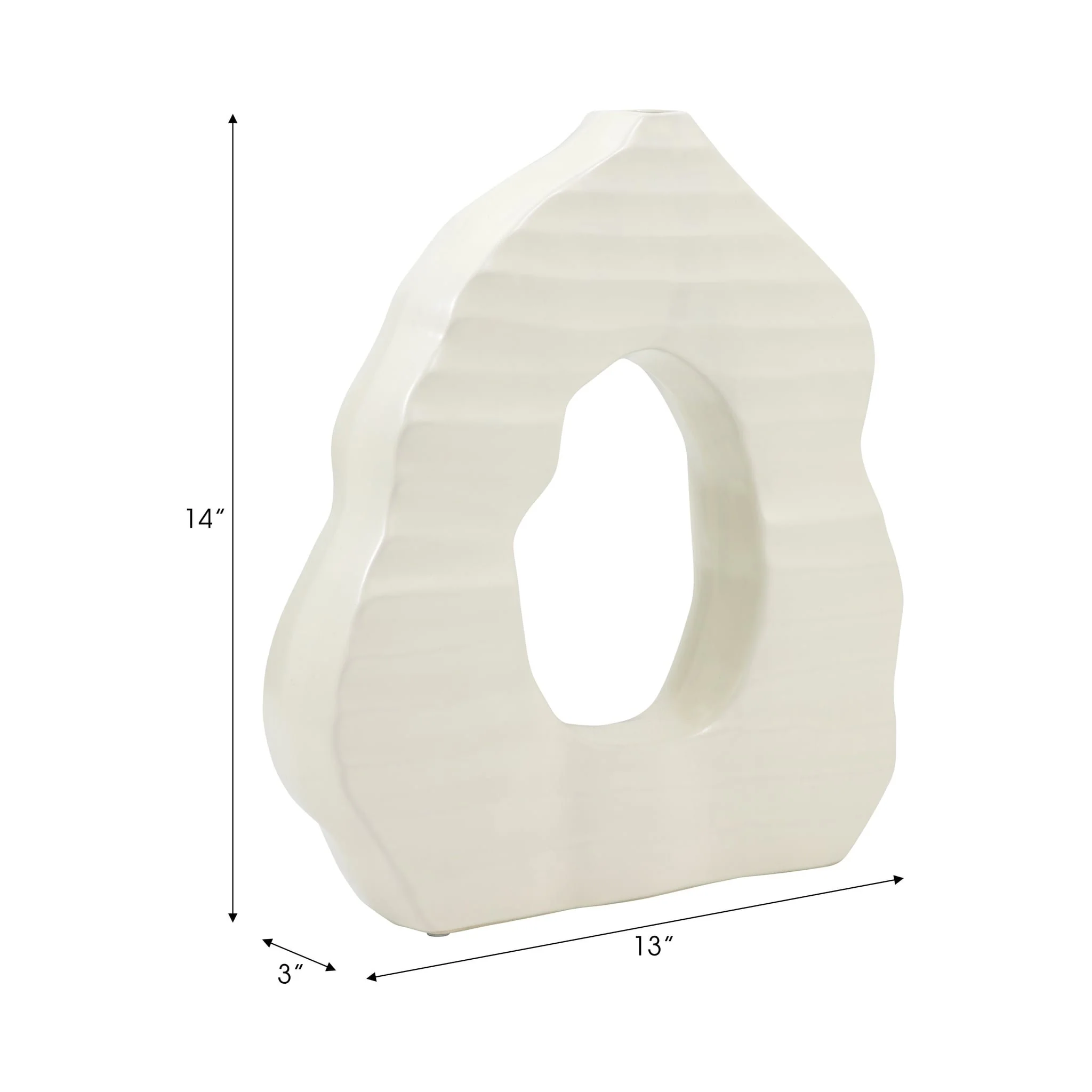 14" Ribbed Open-cut Out Vase, Ivory - Image 8