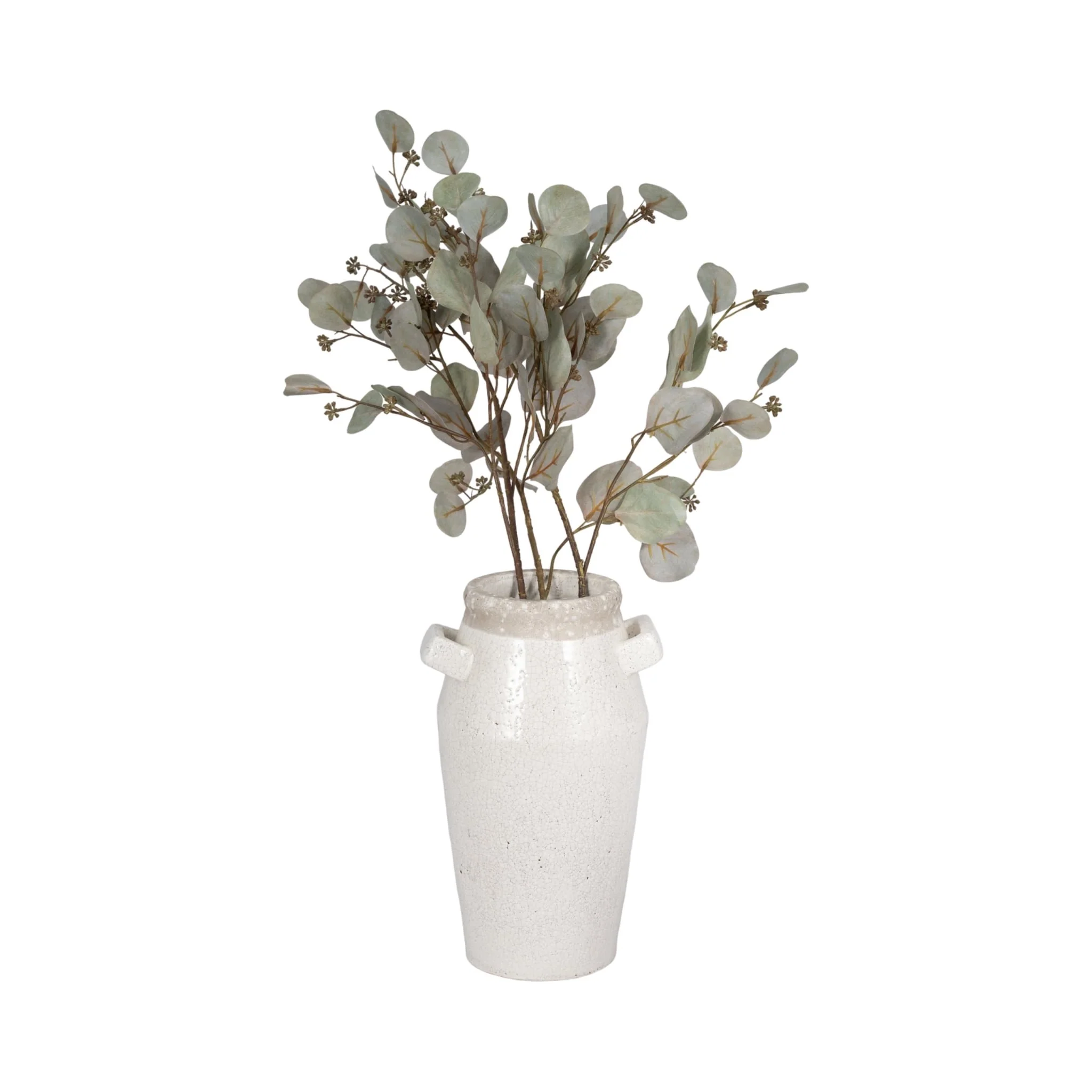 14" Squared Handle Crackle Vase, White/ - Image 2