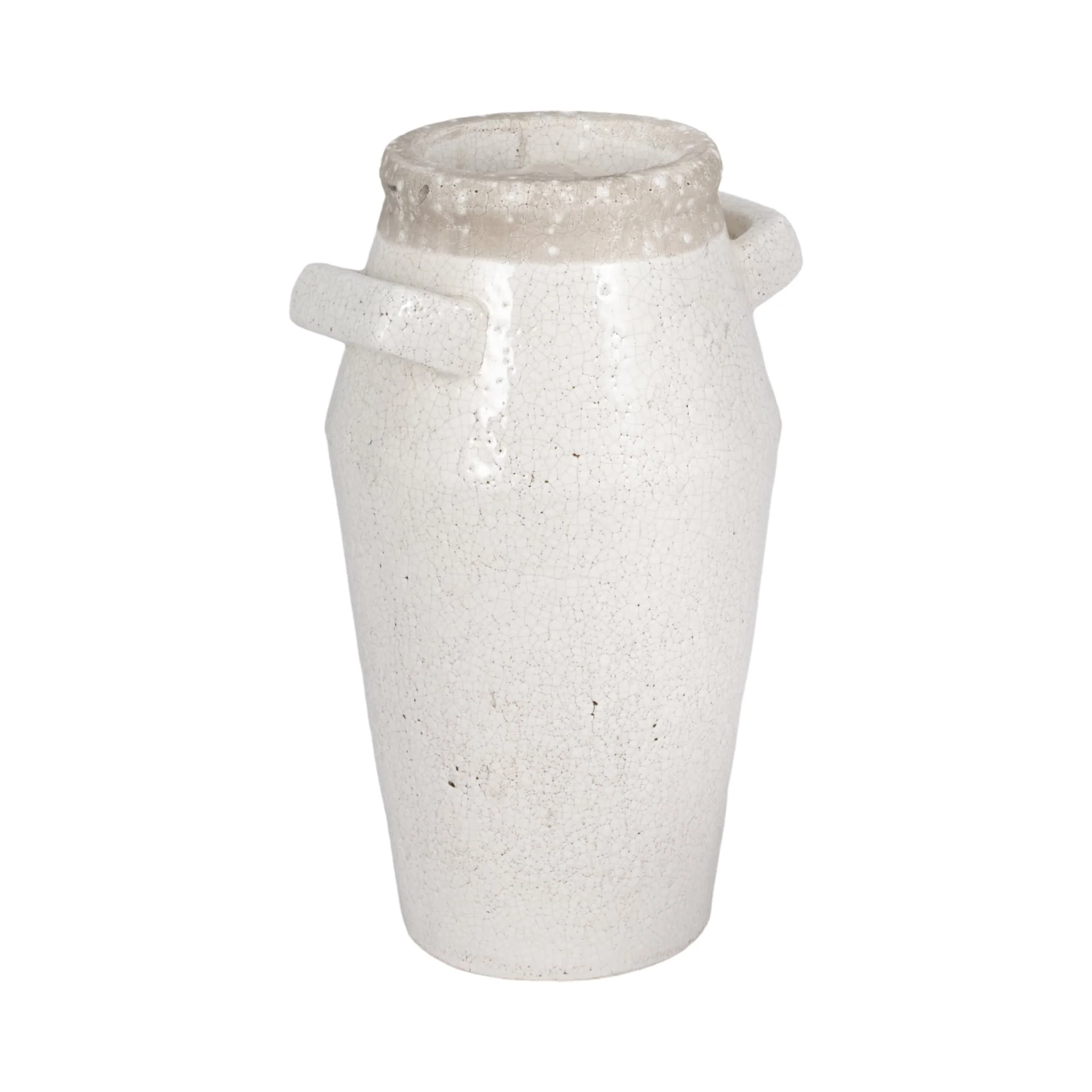 14" Squared Handle Crackle Vase, White/ - Image 3