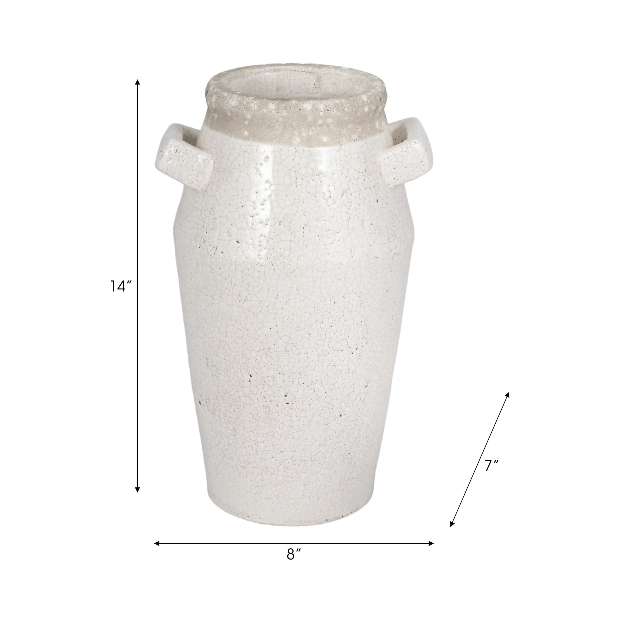 14" Squared Handle Crackle Vase, White/ - Image 9