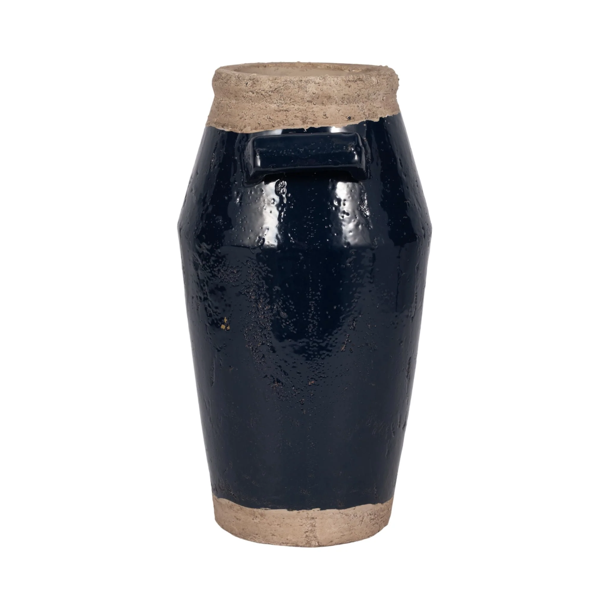 14" Squared Handle Vase, Navy/tan - Image 4
