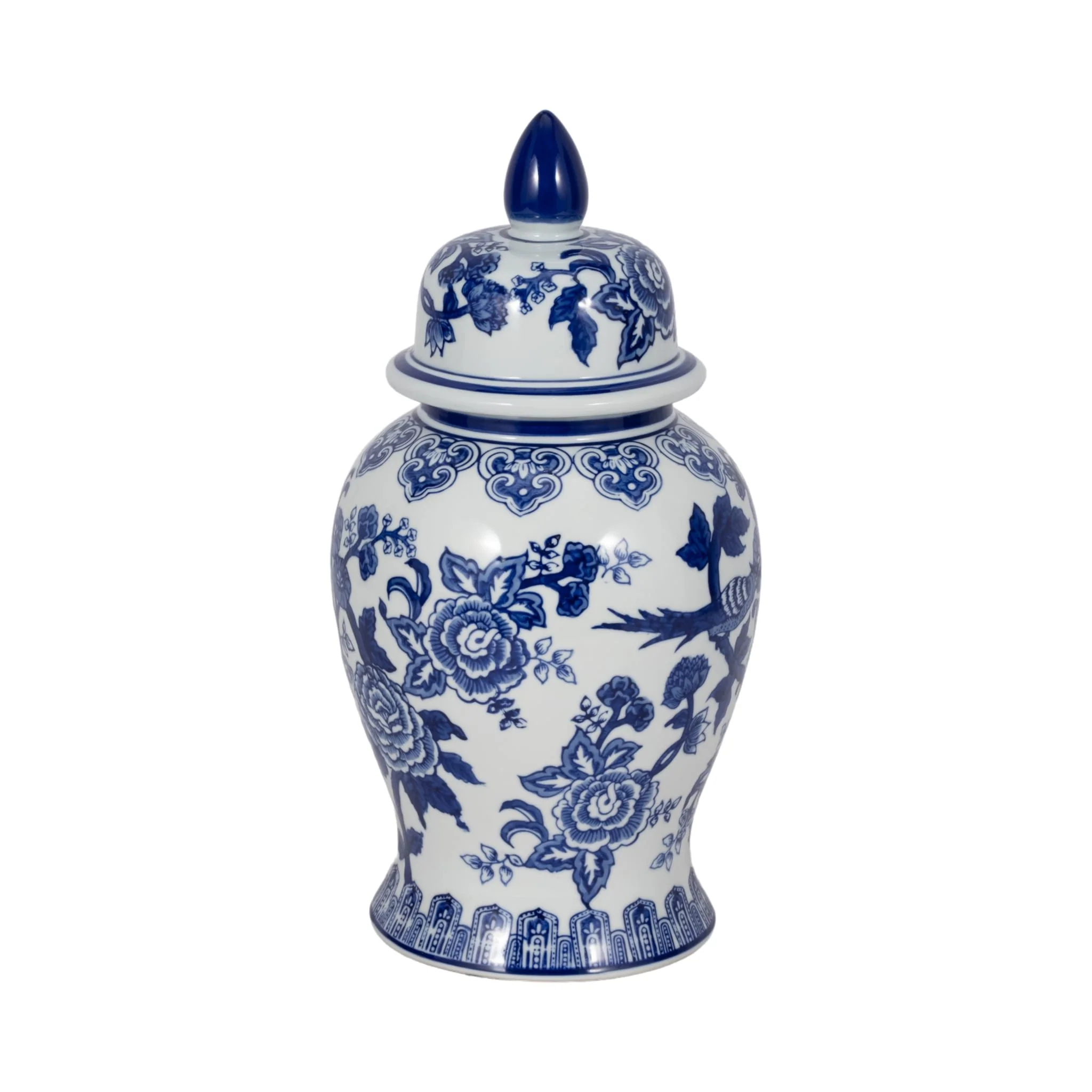 14" Temple Jar Bird/flower, Blue - Image 3