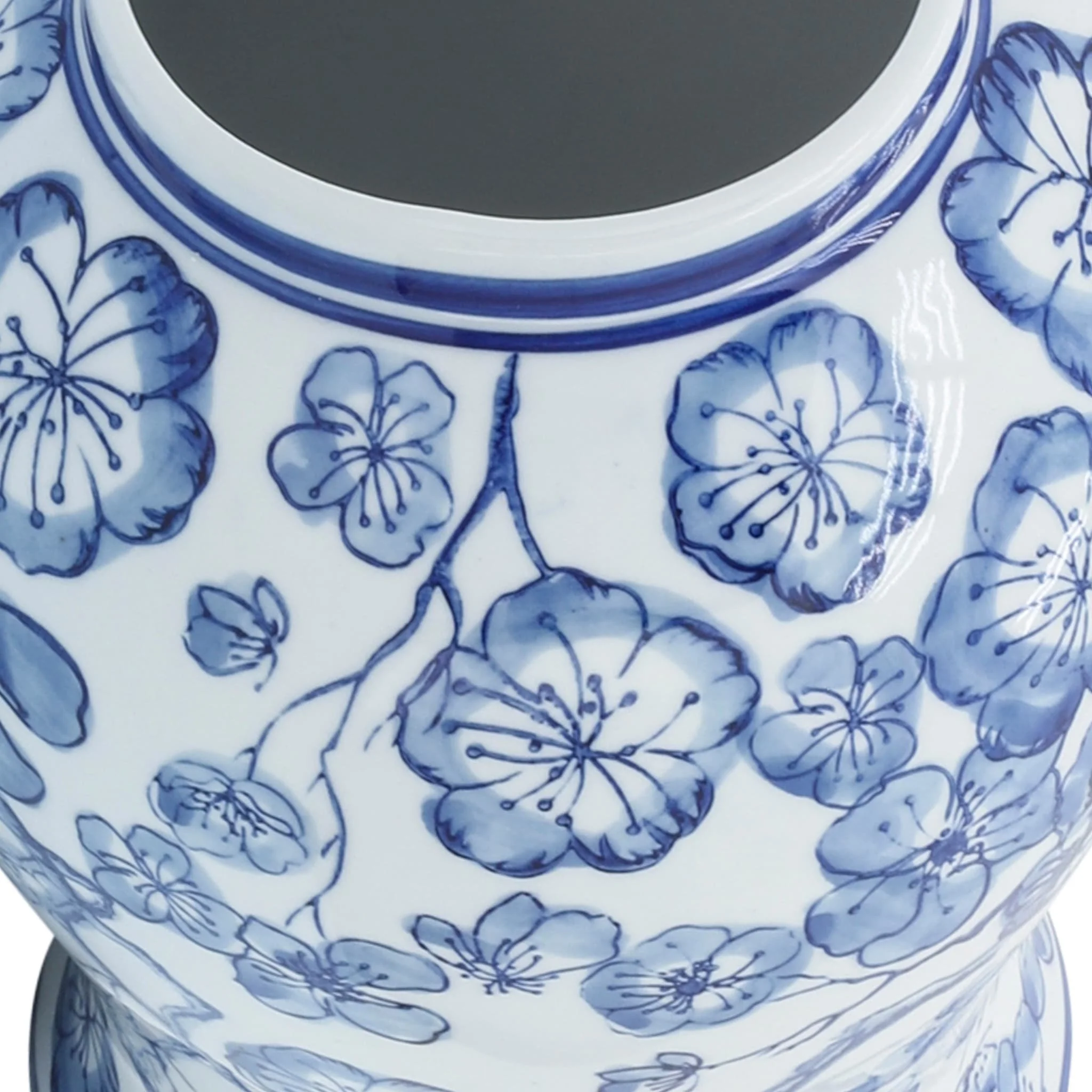 14" Temple Jar W/ Hibiscus, Blue & White - Image 4