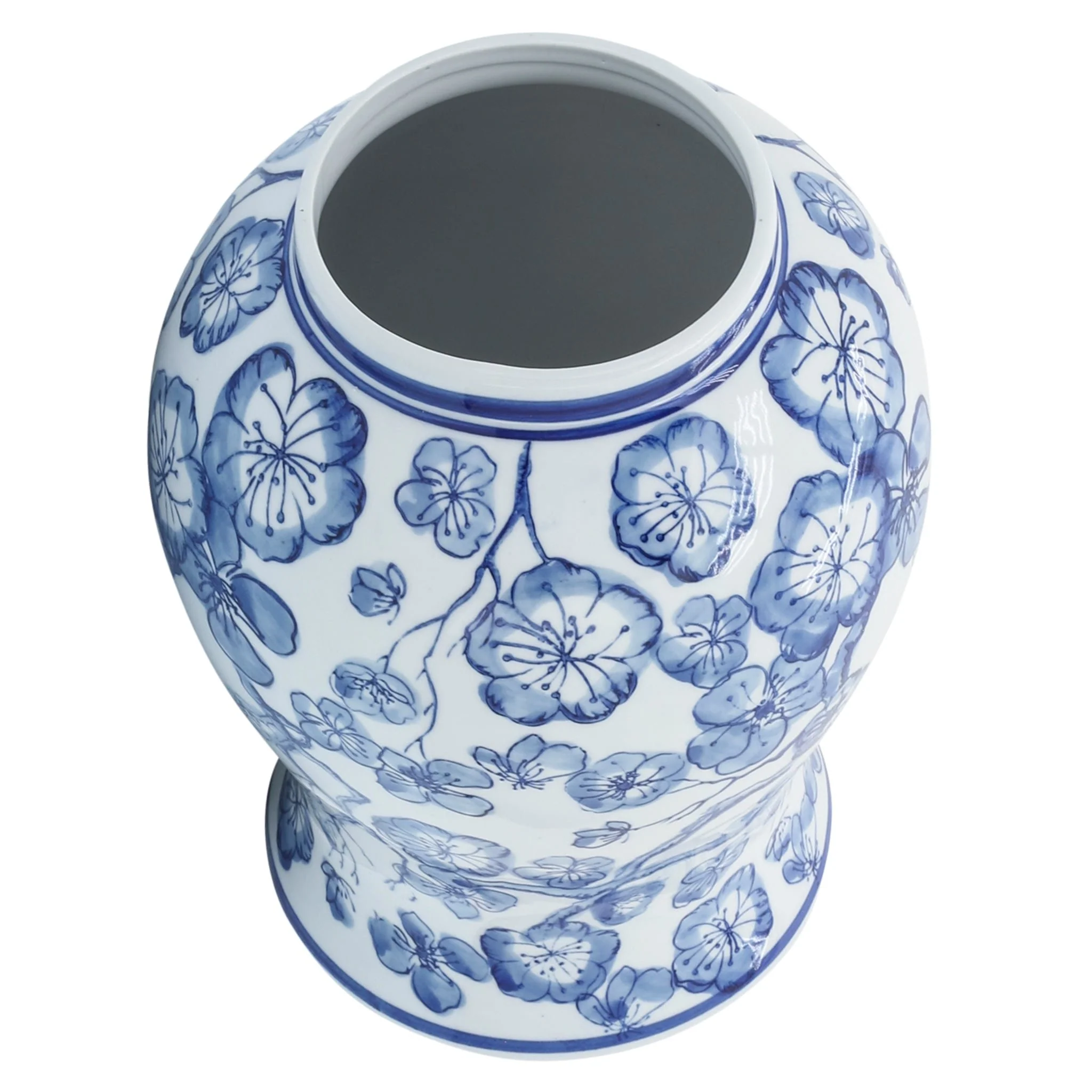 14" Temple Jar W/ Hibiscus, Blue & White - Image 5