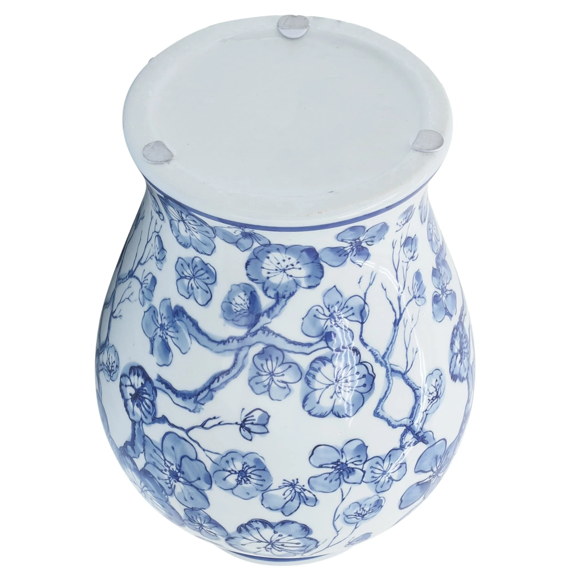 14" Temple Jar W/ Hibiscus, Blue & White - Image 6