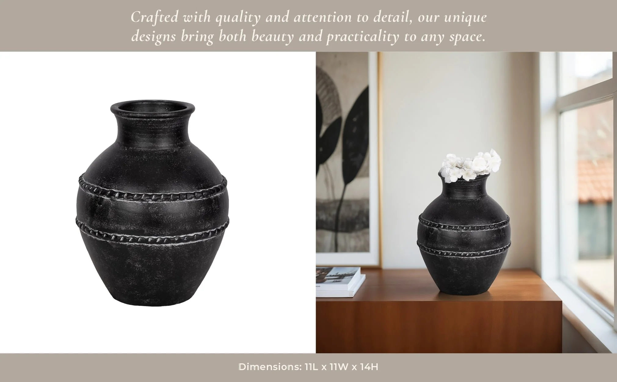 14" Traditional Terracotta Vase, Black - Image 11