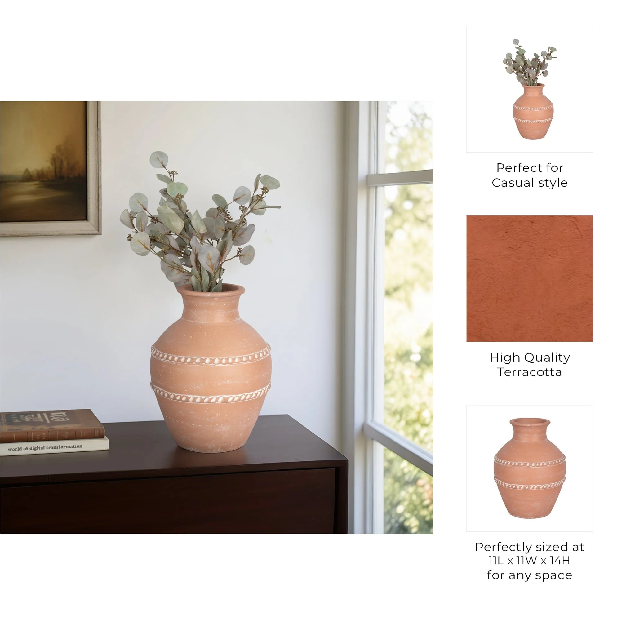 14" Traditional Terracotta Vase, Terracotta - Image 9
