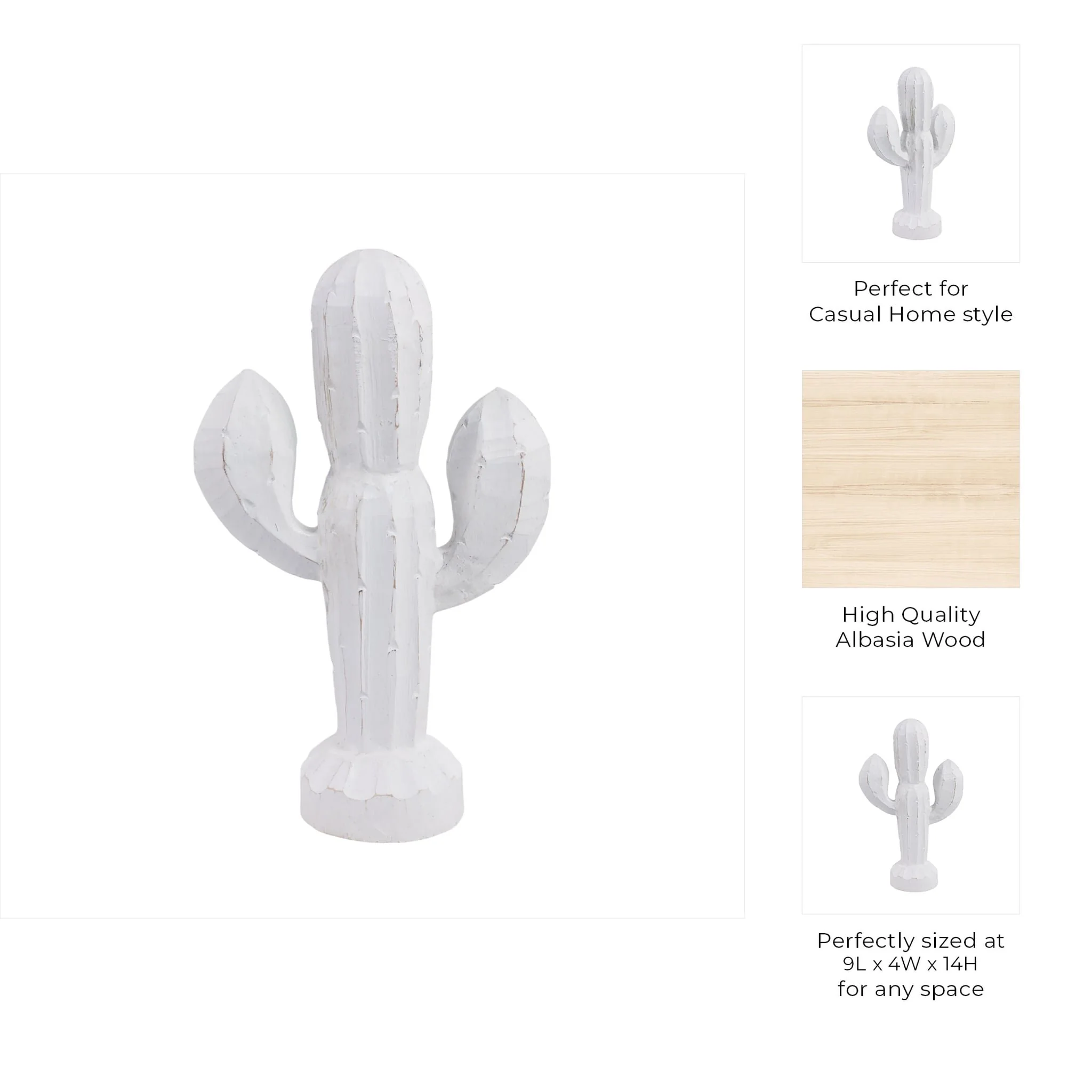 14" Wooden Cactus Decor, Wht - Image 9
