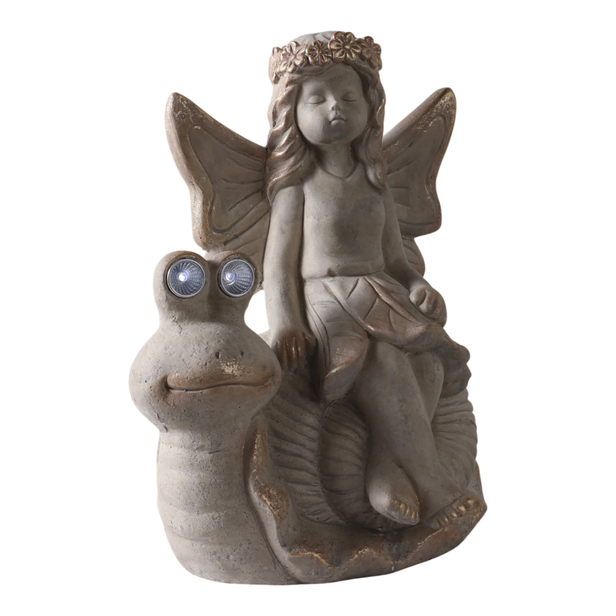 14"garden Fairy On Solar Snail, Ivory - Image 2