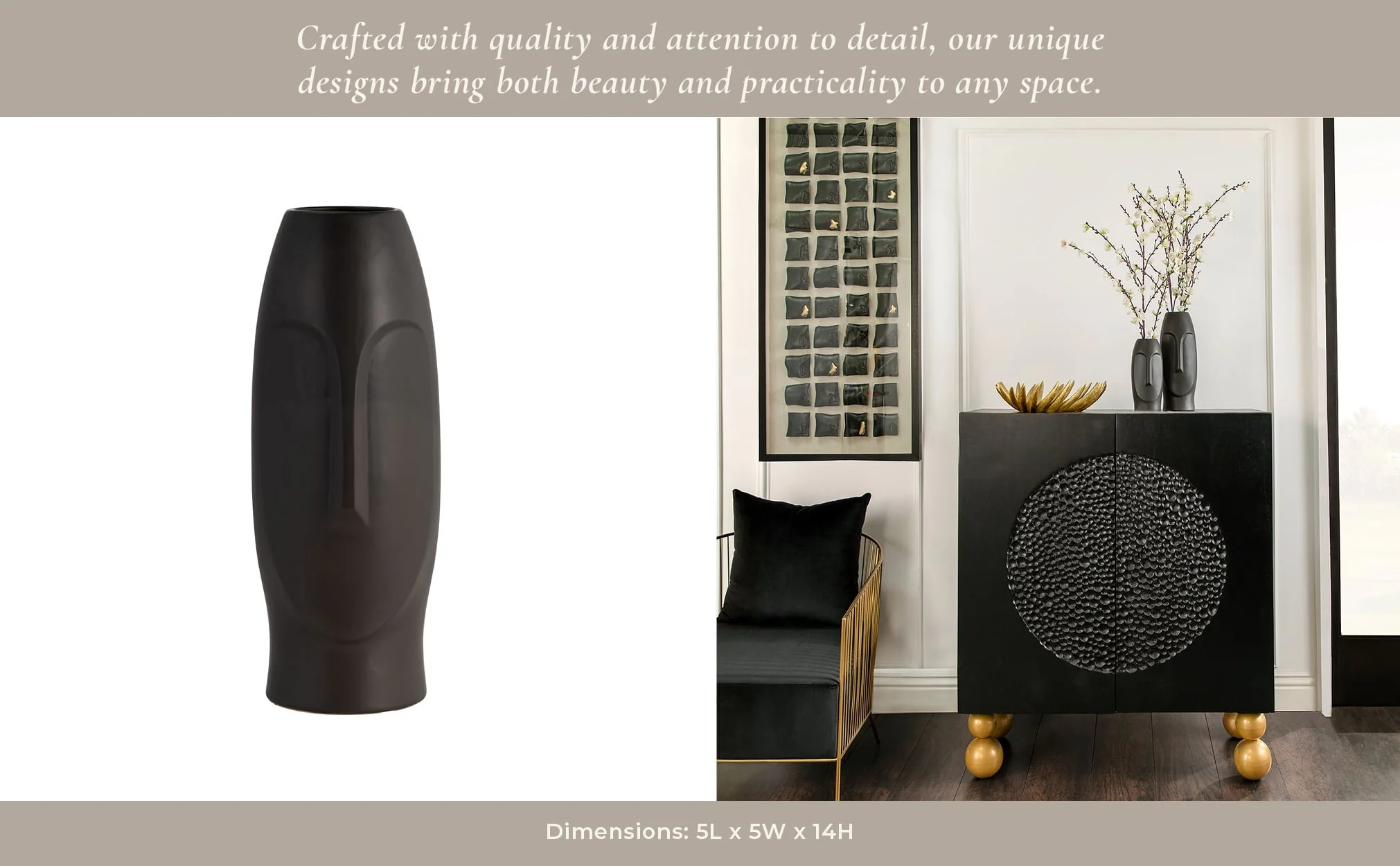 14"h Face Vase, Black - Image 11