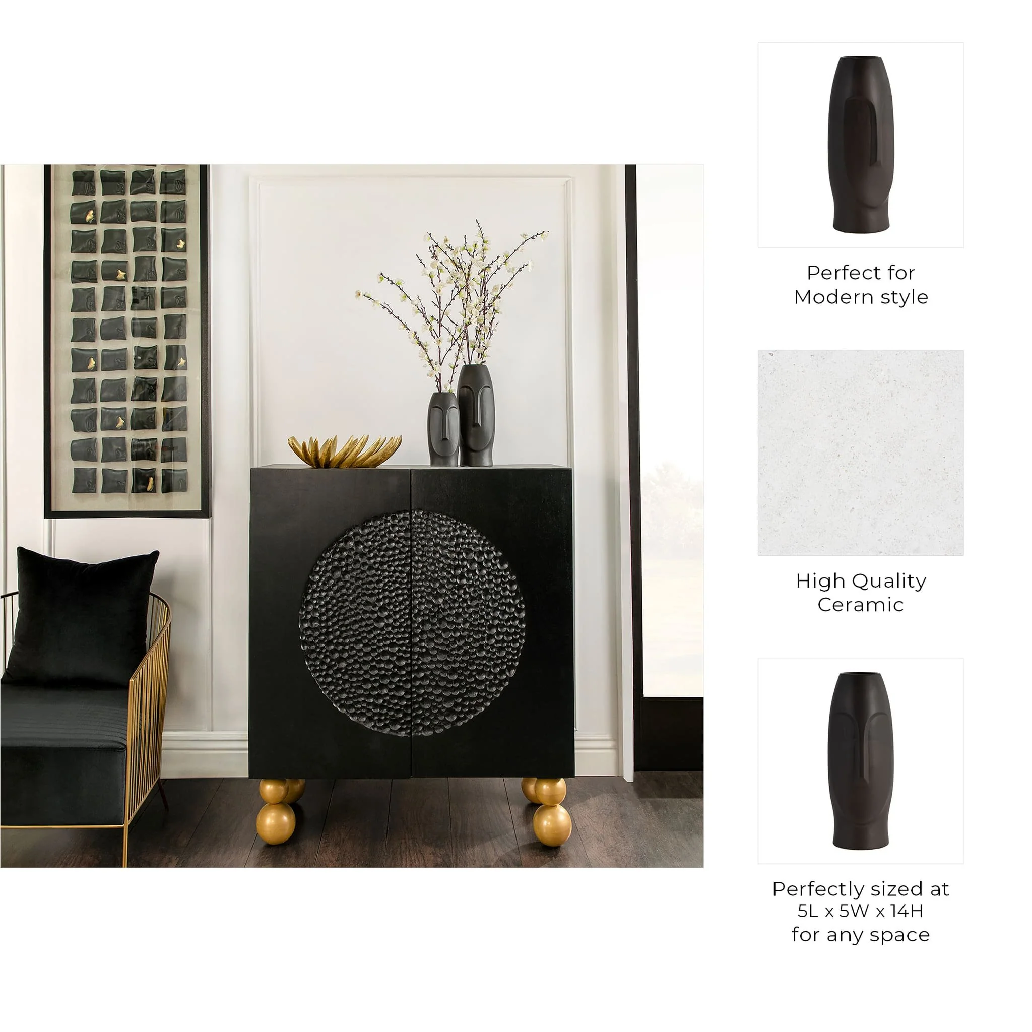 14"h Face Vase, Black - Image 9