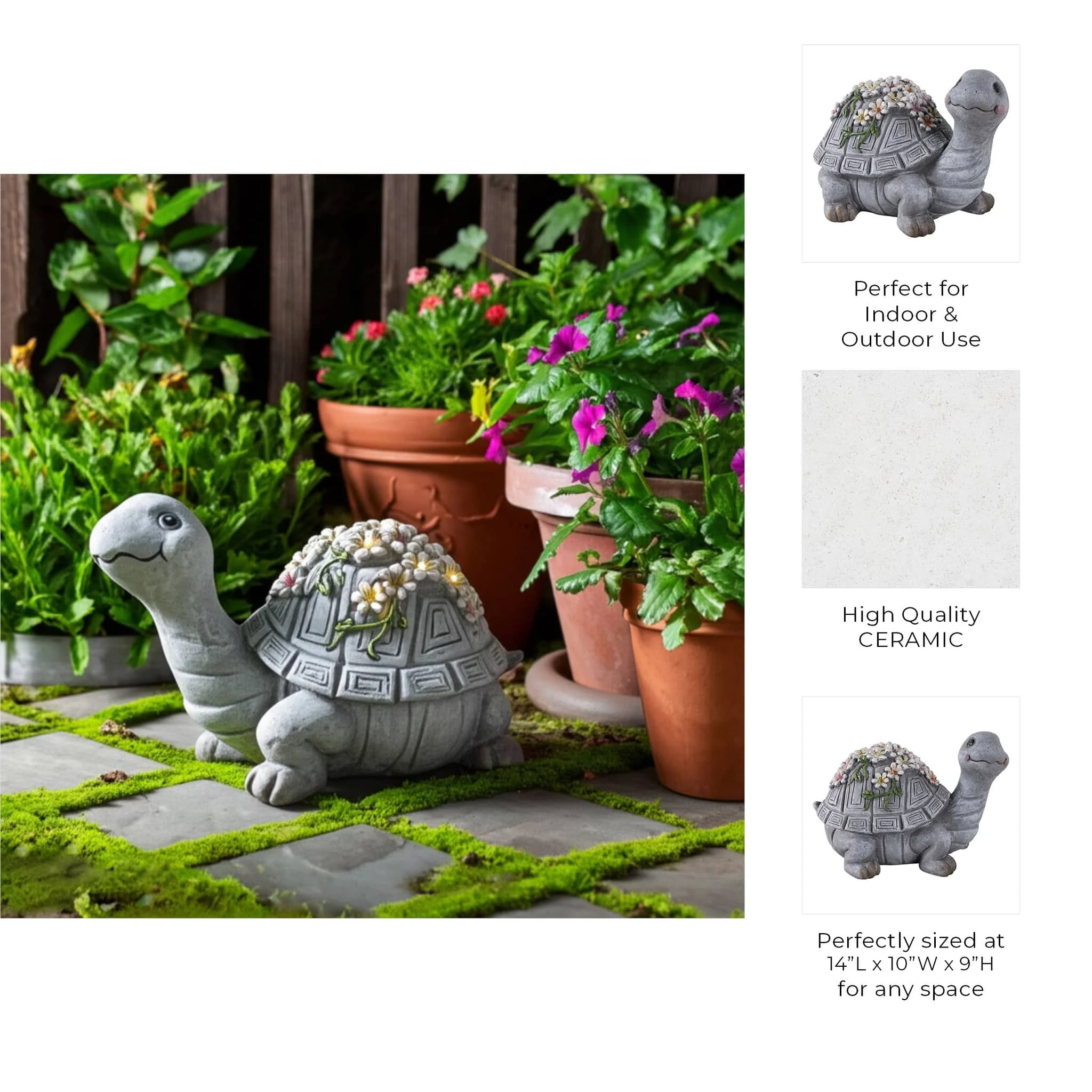 14x10" Turtle With Solar Flowers, Grey Multi - Image 10