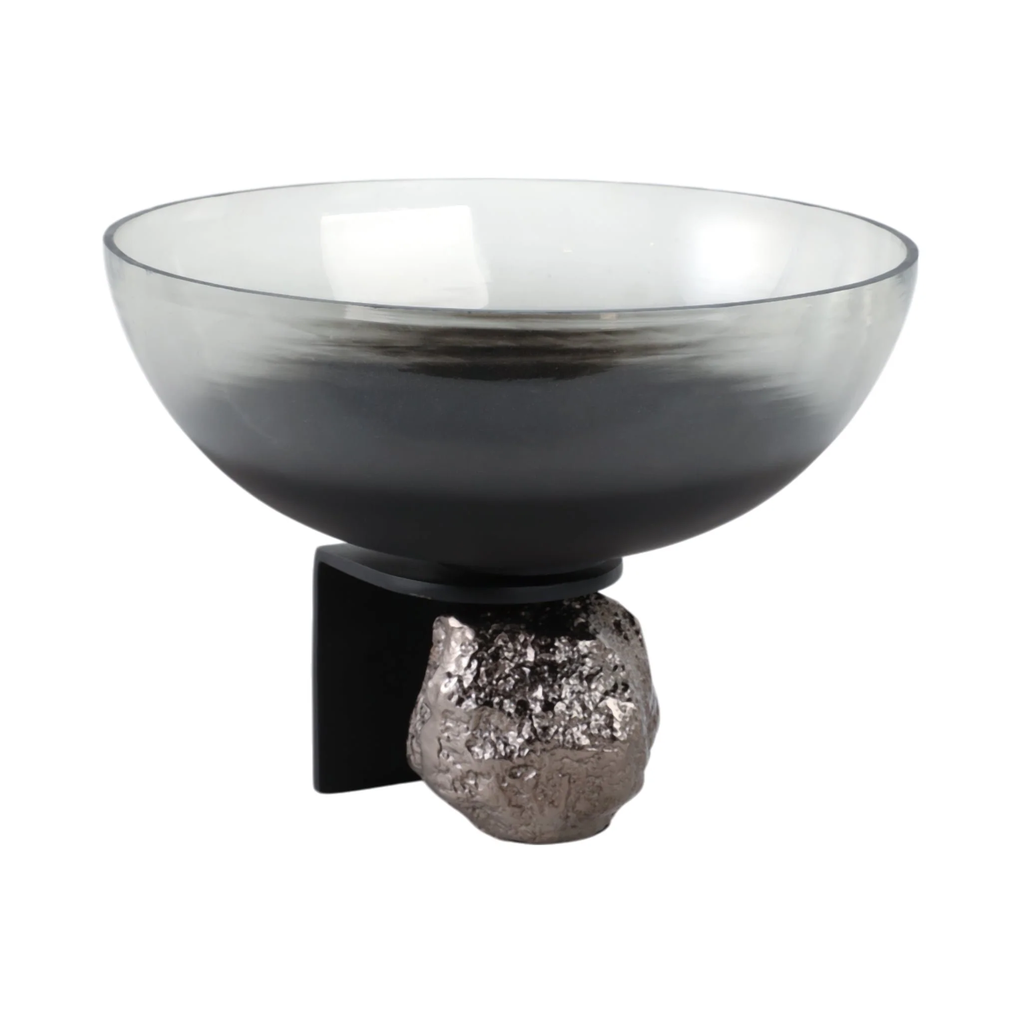 14x11" Glass Bowl On Rock Pedestal, Black/silver - Image 2