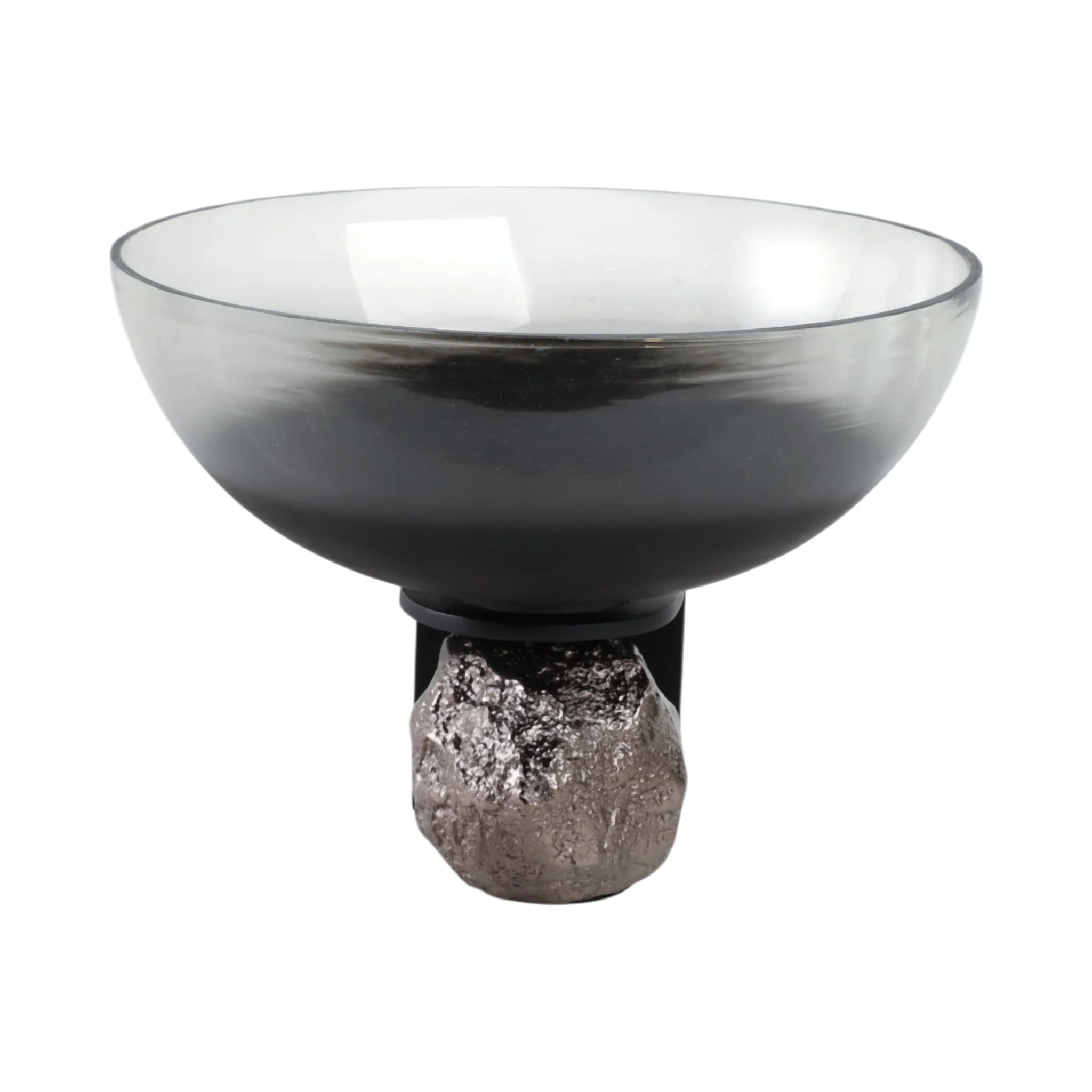14x11" Glass Bowl On Rock Pedestal, Black/silver - Image 3