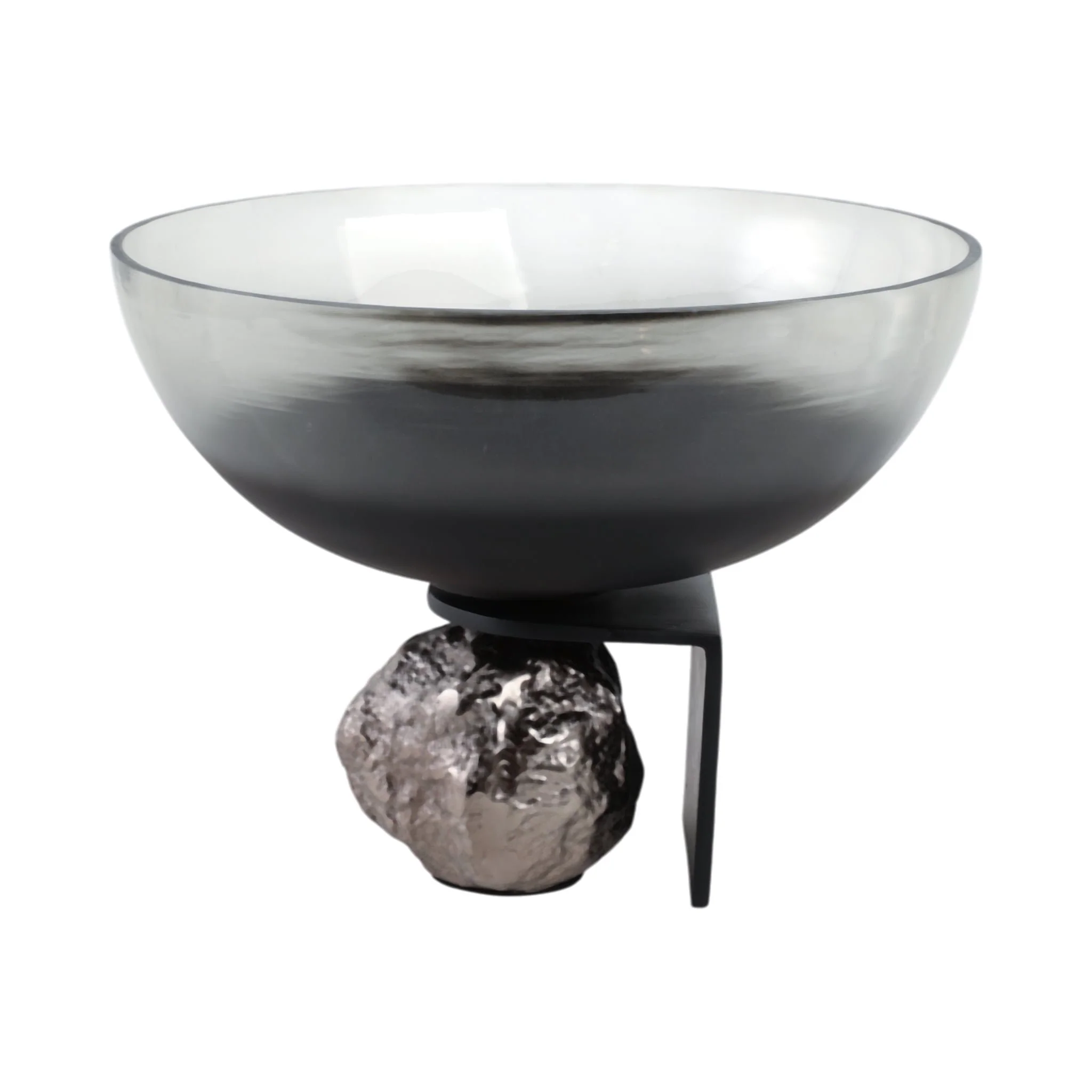 14x11" Glass Bowl On Rock Pedestal, Black/silver - Image 4