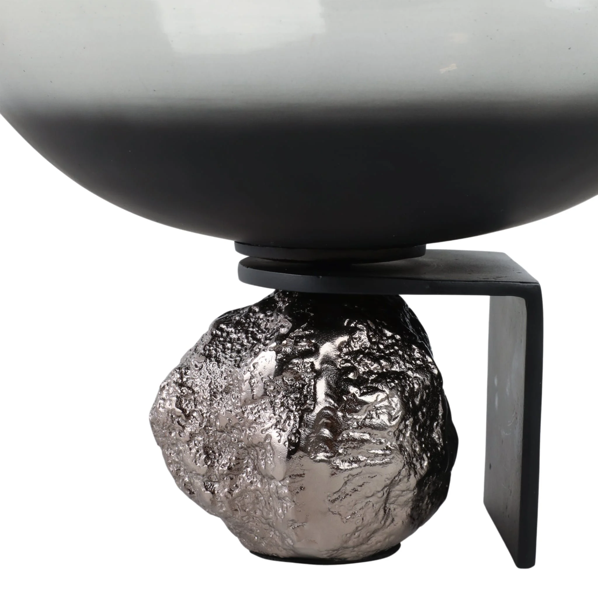 14x11" Glass Bowl On Rock Pedestal, Black/silver - Image 5