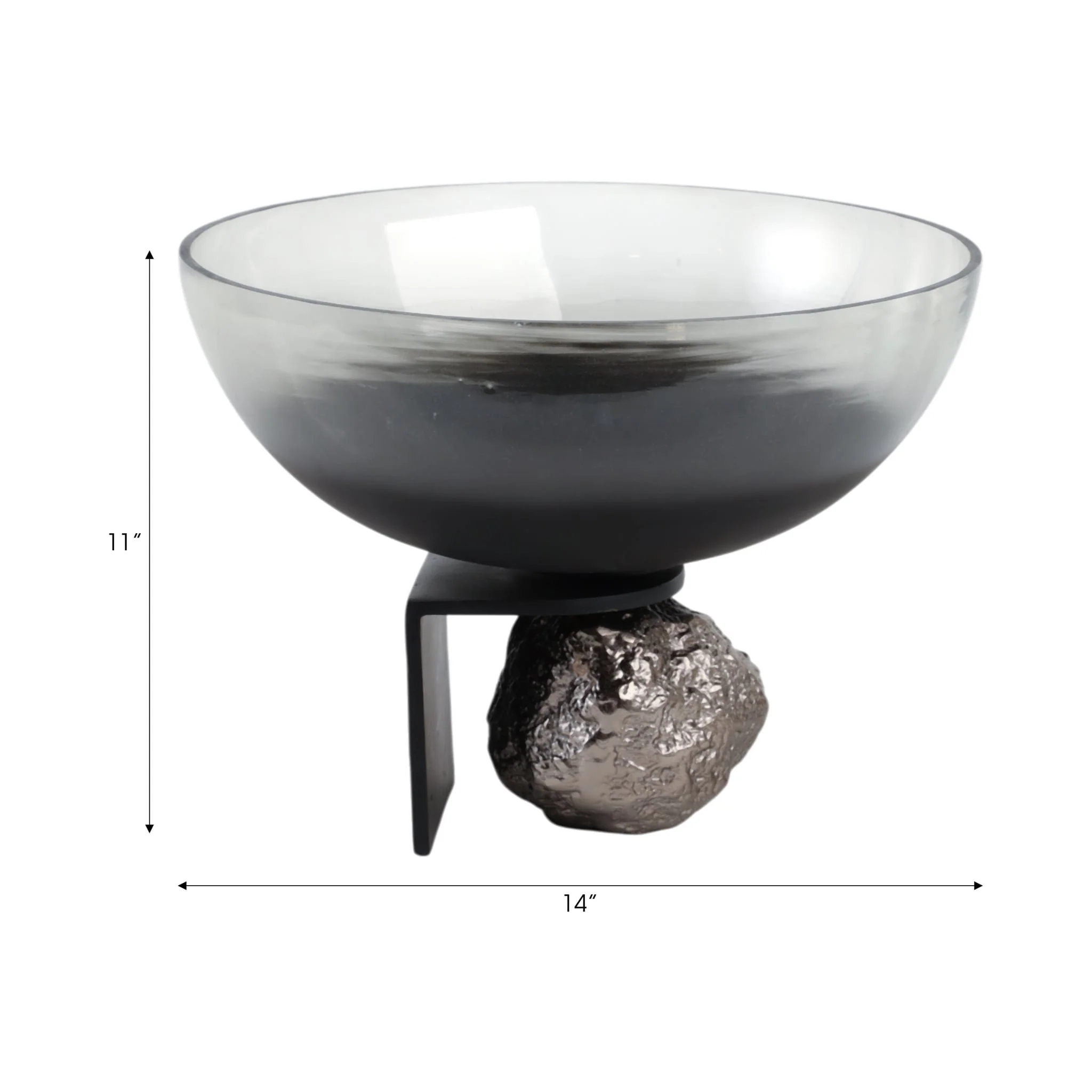 14x11" Glass Bowl On Rock Pedestal, Black/silver - Image 8