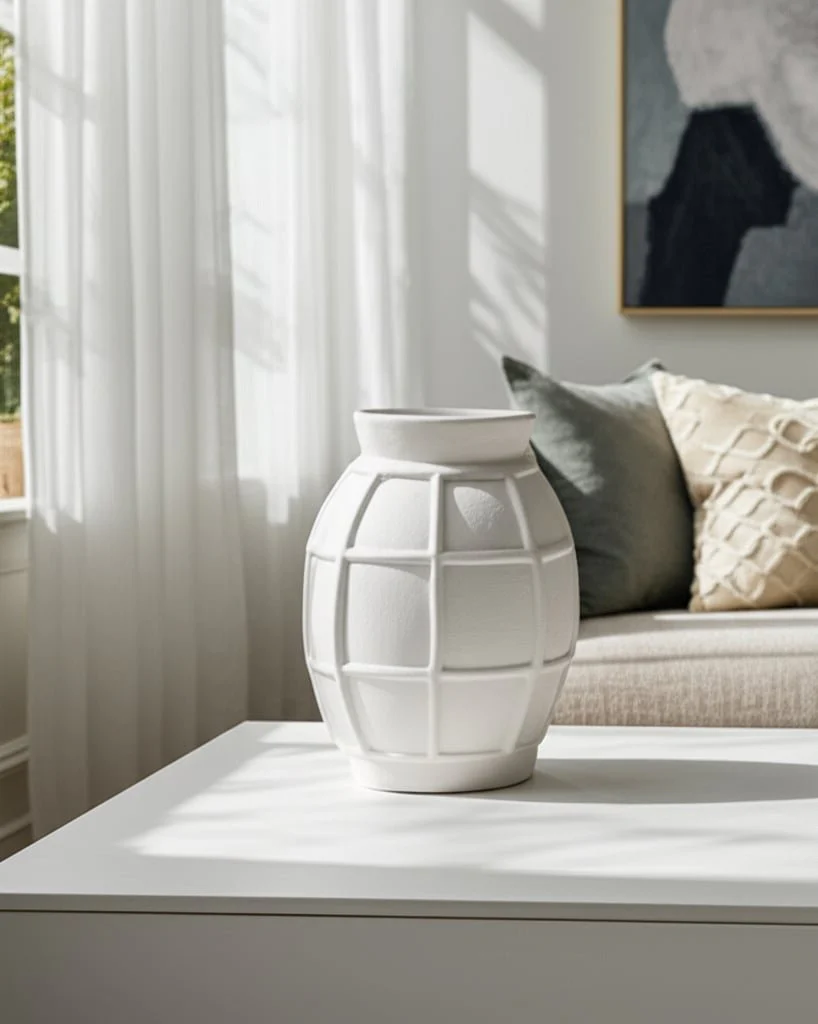 14x11" Windowpane Paper Mache Vase, White - Image 13