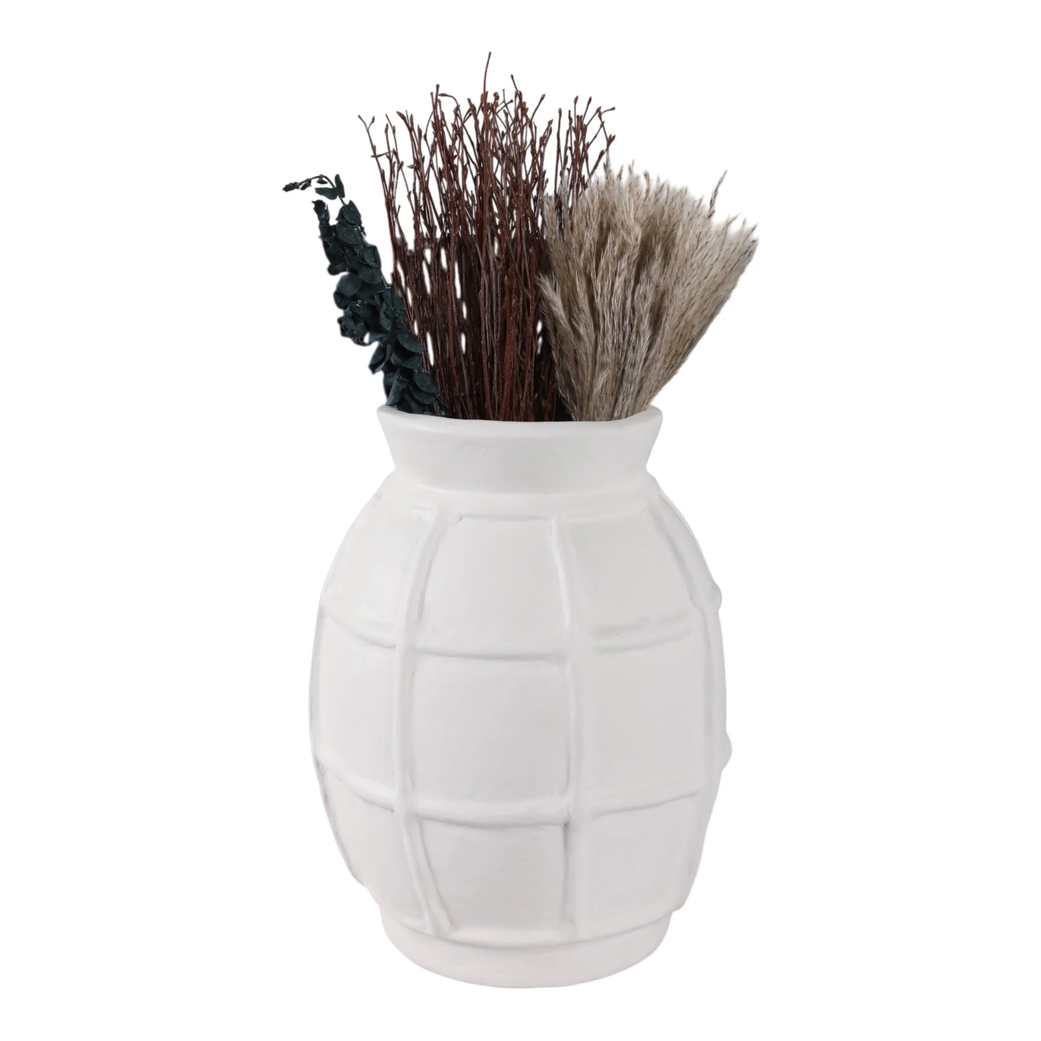 14x11" Windowpane Paper Mache Vase, White - Image 2