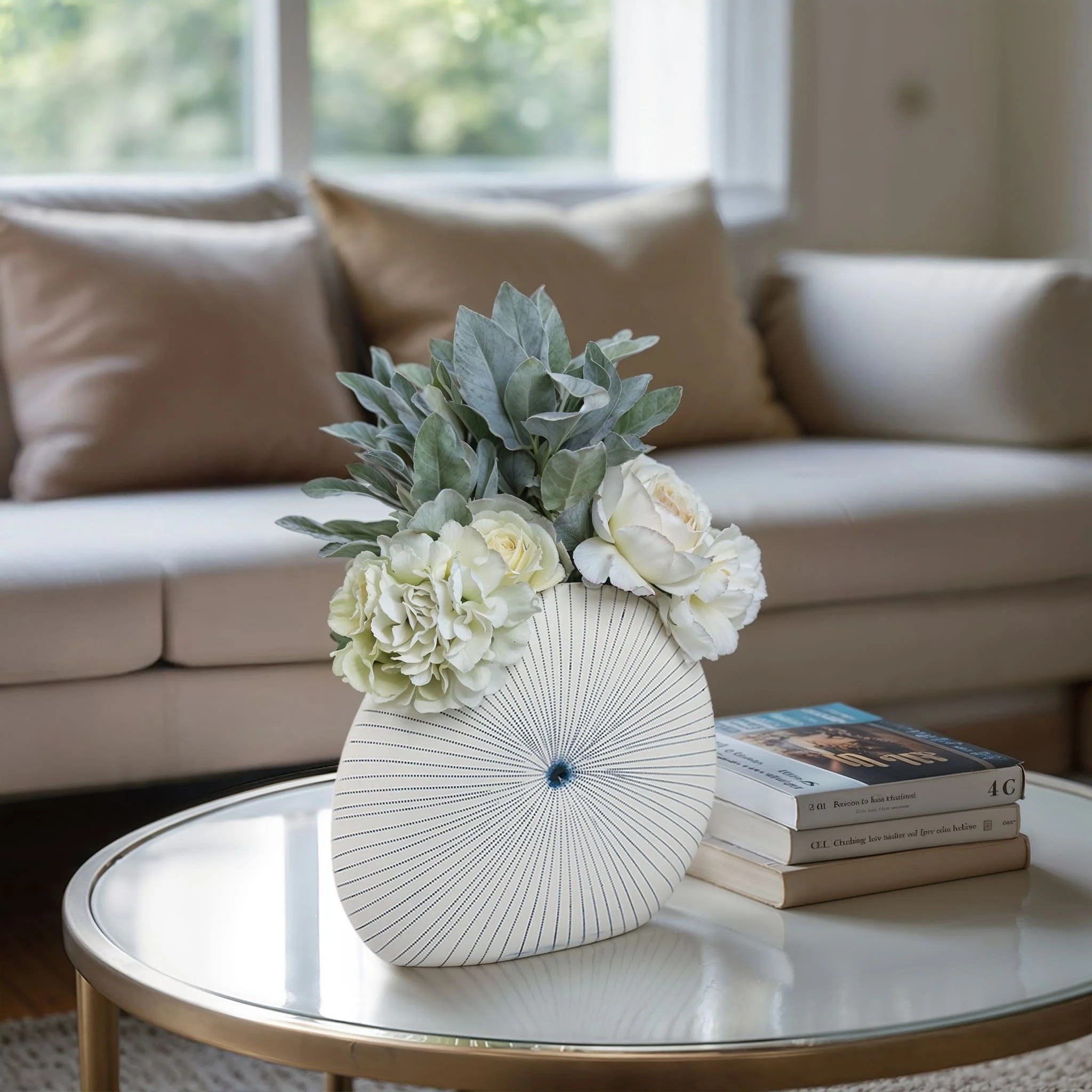 14x12" Round Dotted Shell Vase, White/blue - Image 10