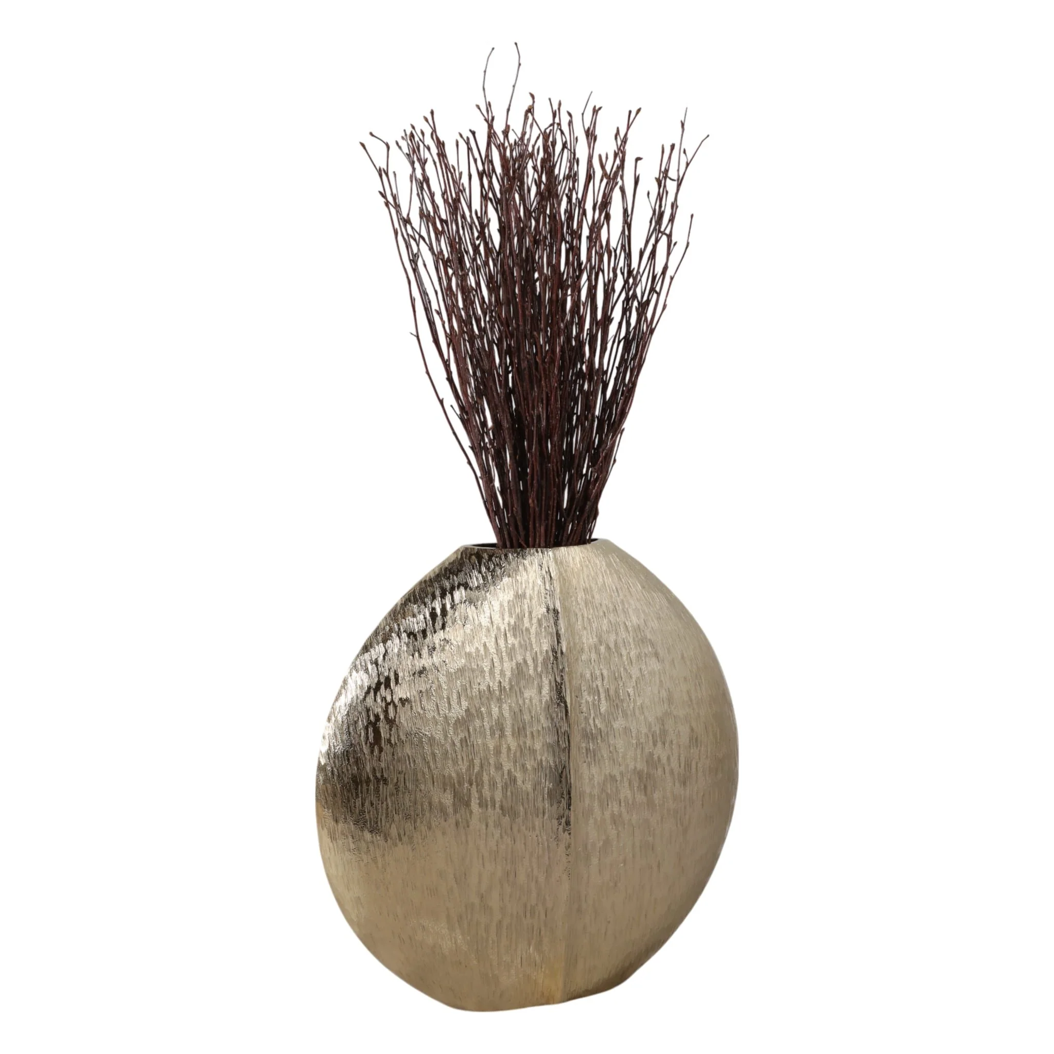 14x14" Modern Round Metal Vase, Gold - Image 2