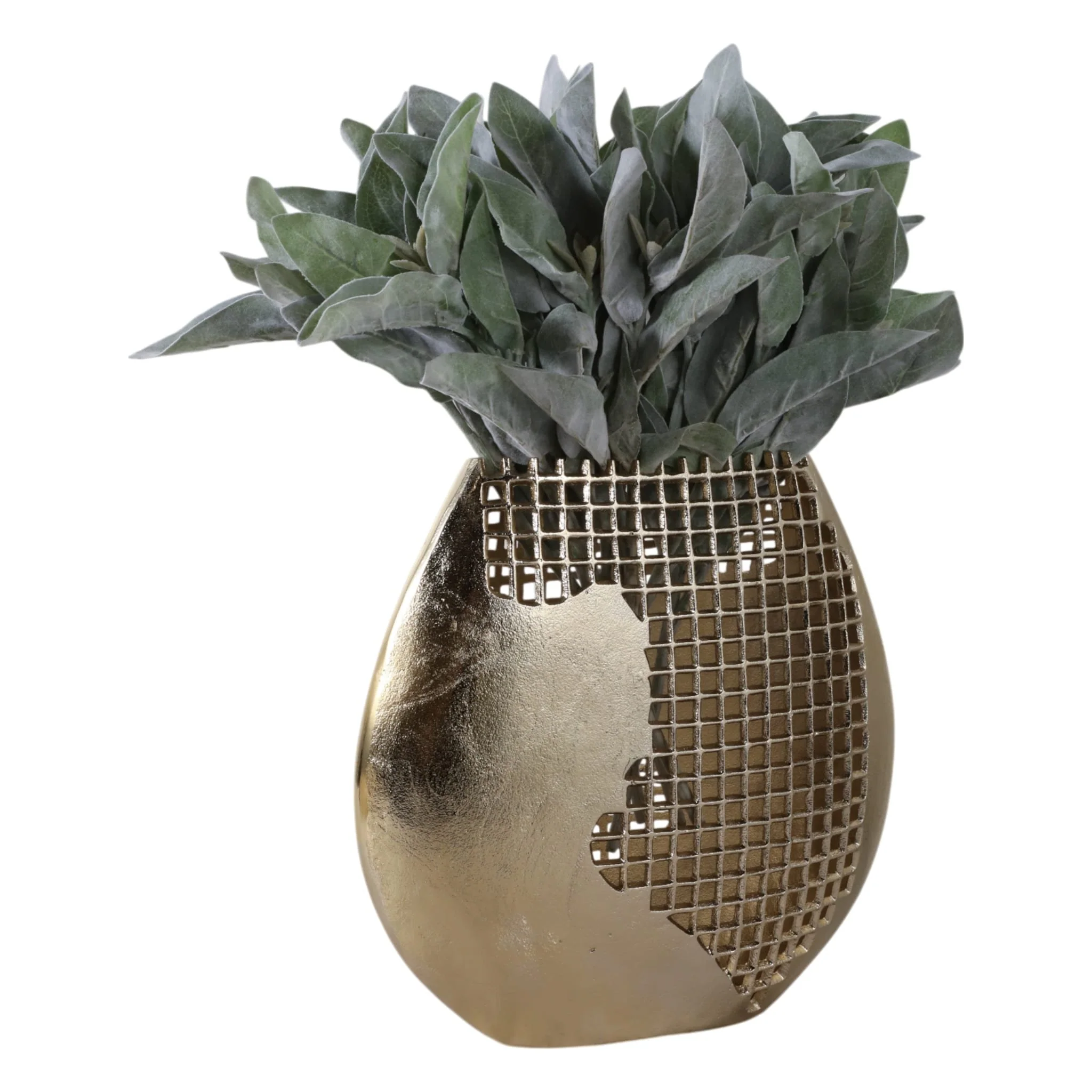 14x14" Partial Mesh Metal Vase, Gold - Image 2