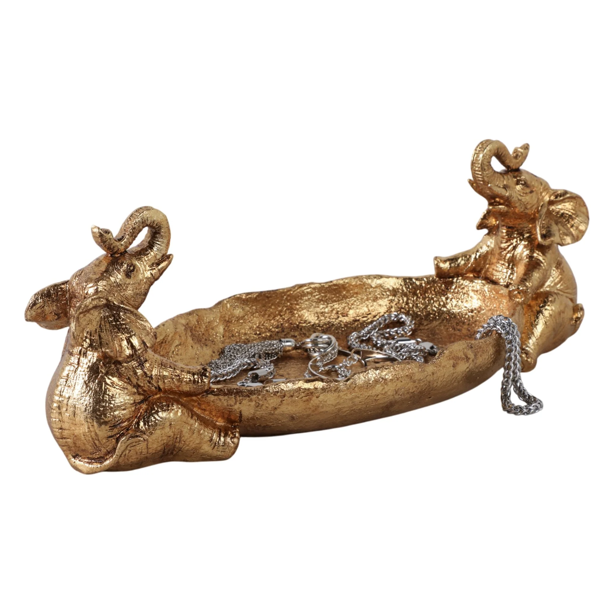 14x6" 2 Elephants Holding Bowl, Gold - Image 2
