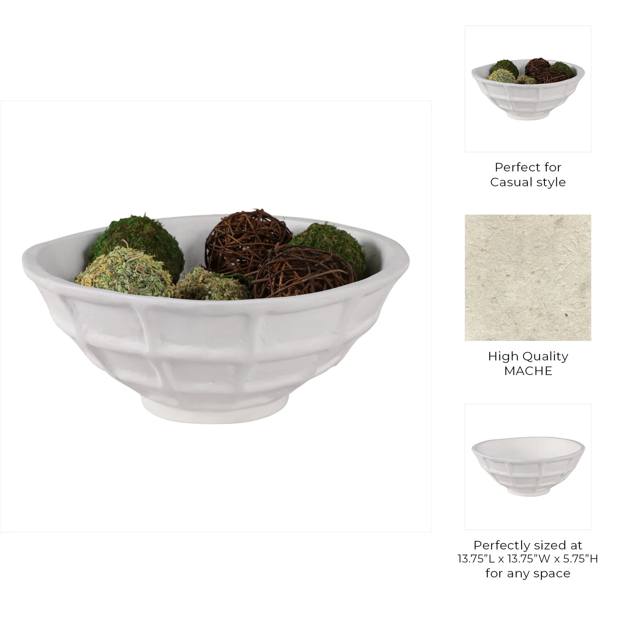 14x6" Windowpane Paper Mache Vase, White - Image 9