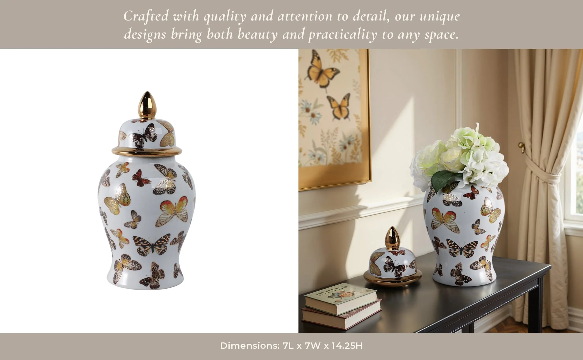 14x7" Butterflies Temple Jar, Multi - Image 12