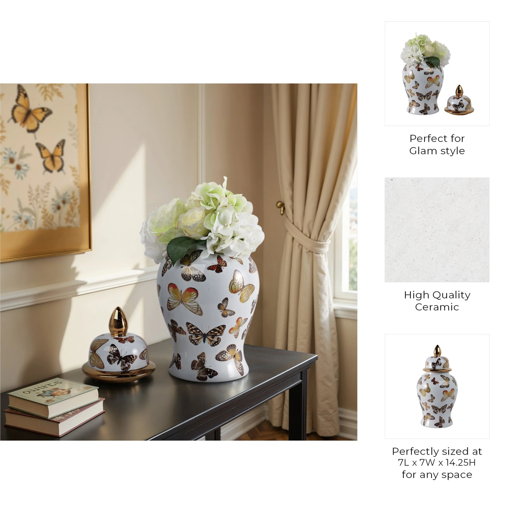 14x7" Butterflies Temple Jar, Multi - Image 9