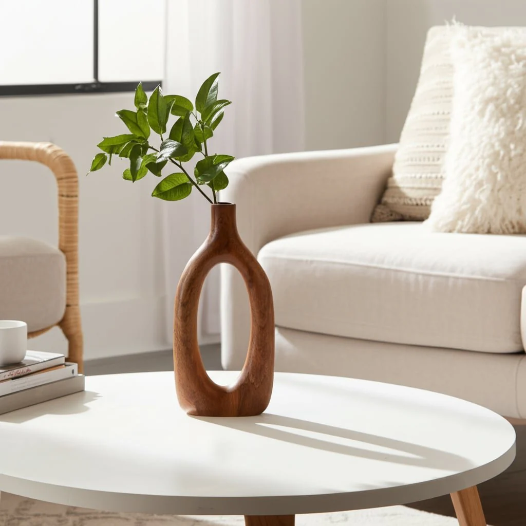 14x7" Open Cut-out Wood Vase, Natural - Image 13