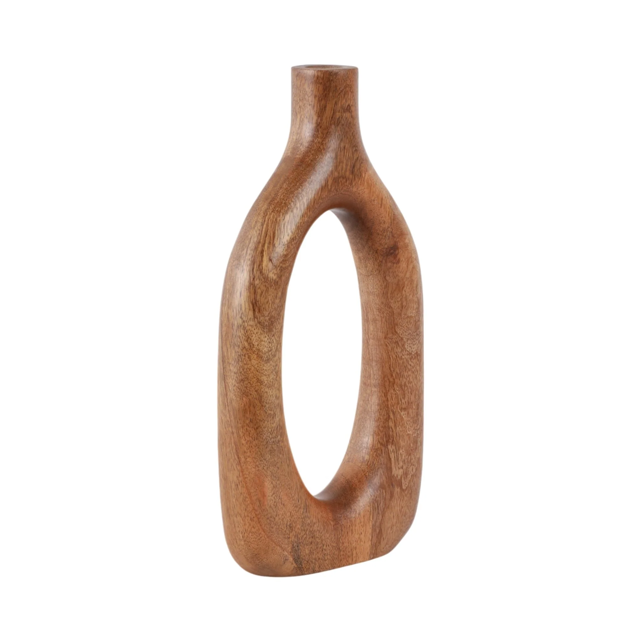 14x7" Open Cut-out Wood Vase, Natural - Image 3
