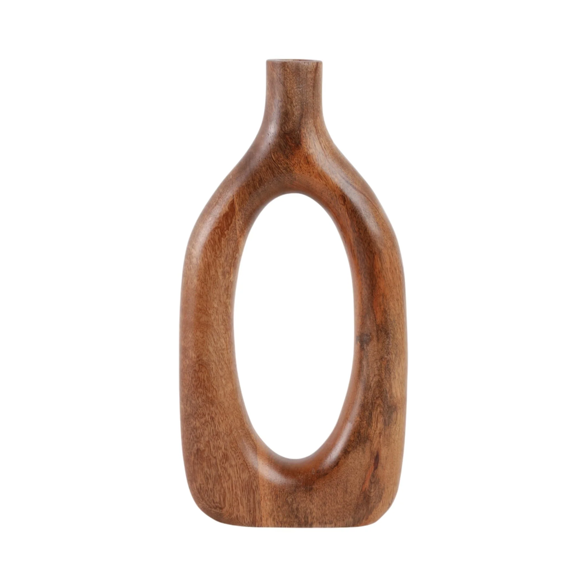 14x7" Open Cut-out Wood Vase, Natural - Image 5