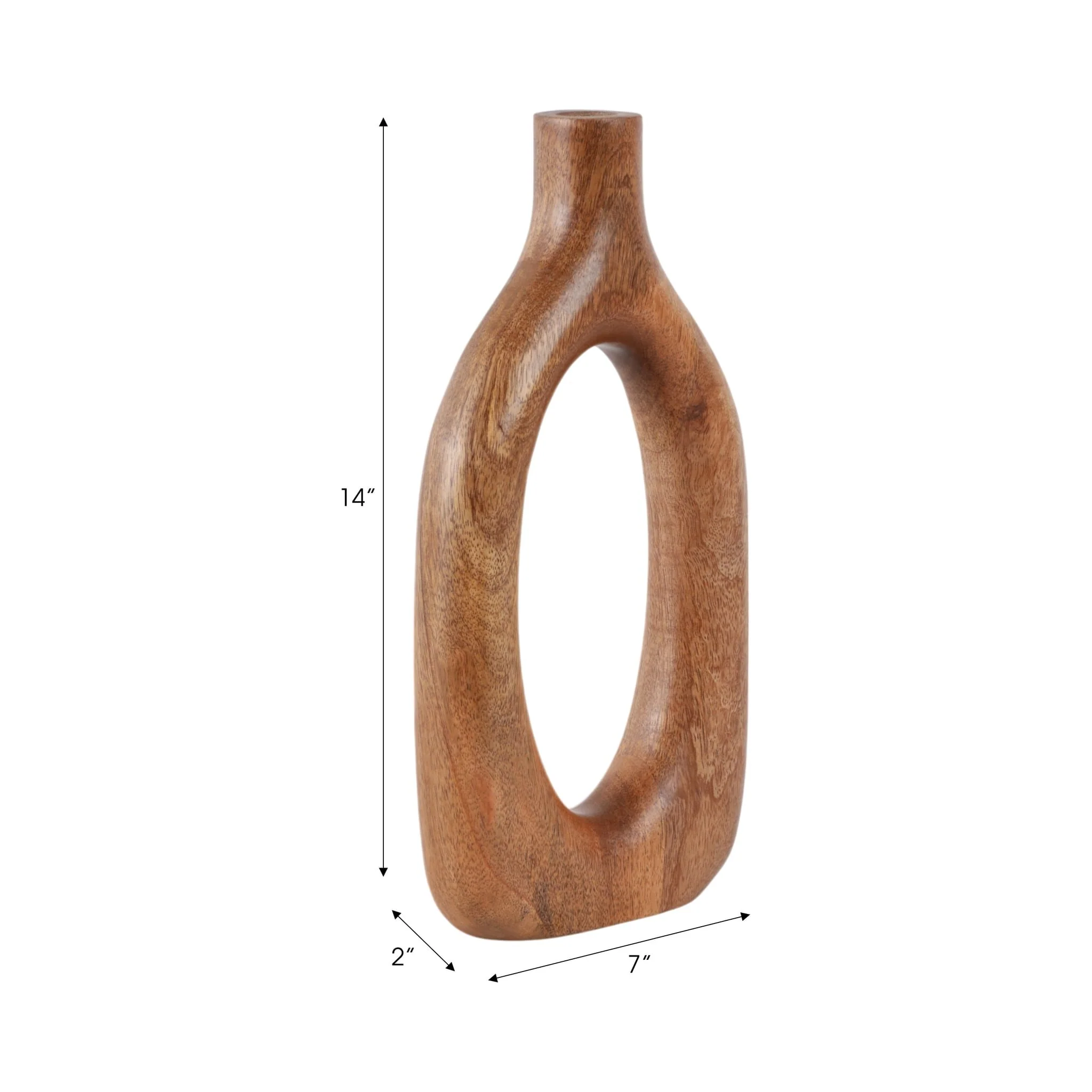 14x7" Open Cut-out Wood Vase, Natural - Image 9