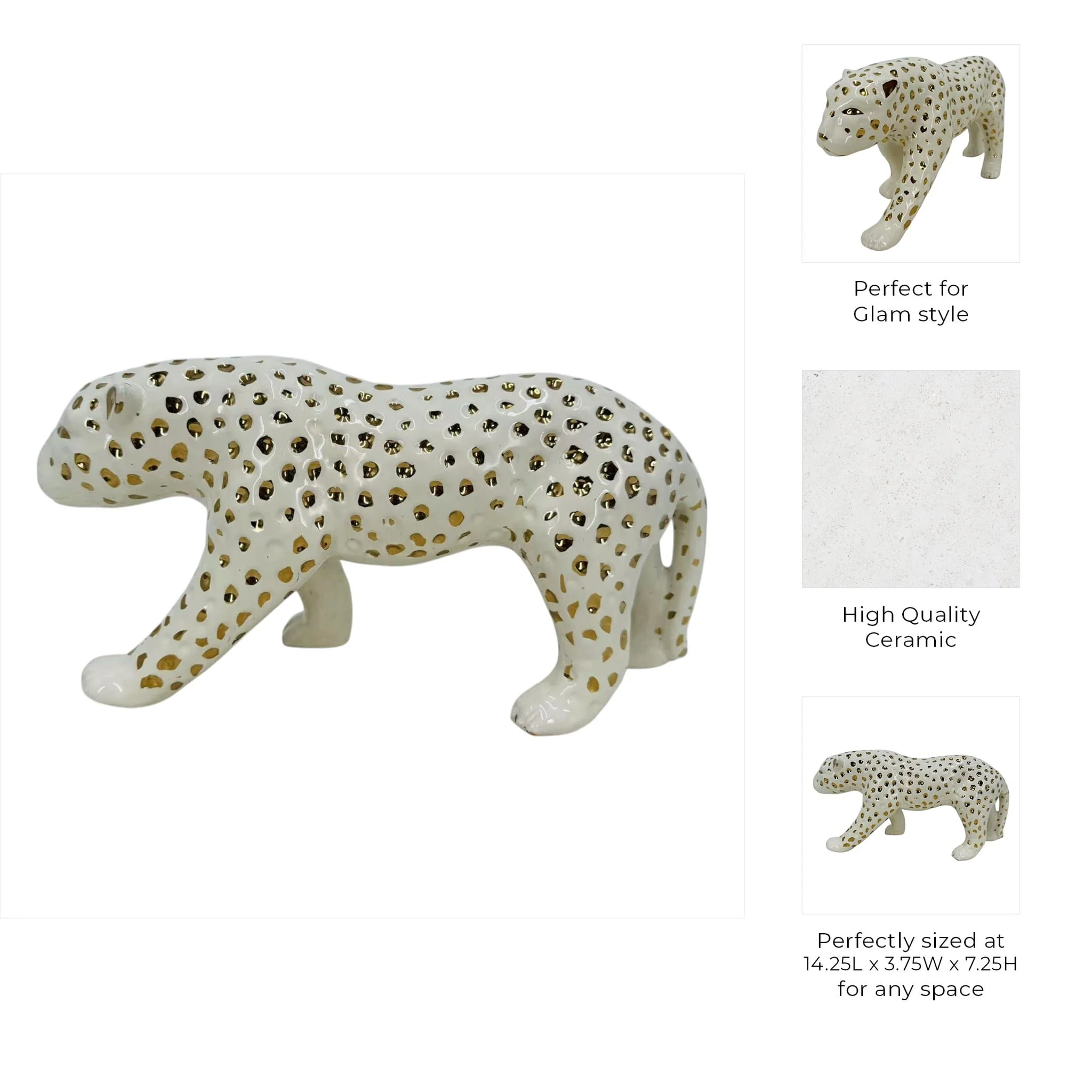 14x7" Walking Leopard, White/gold - Image 9